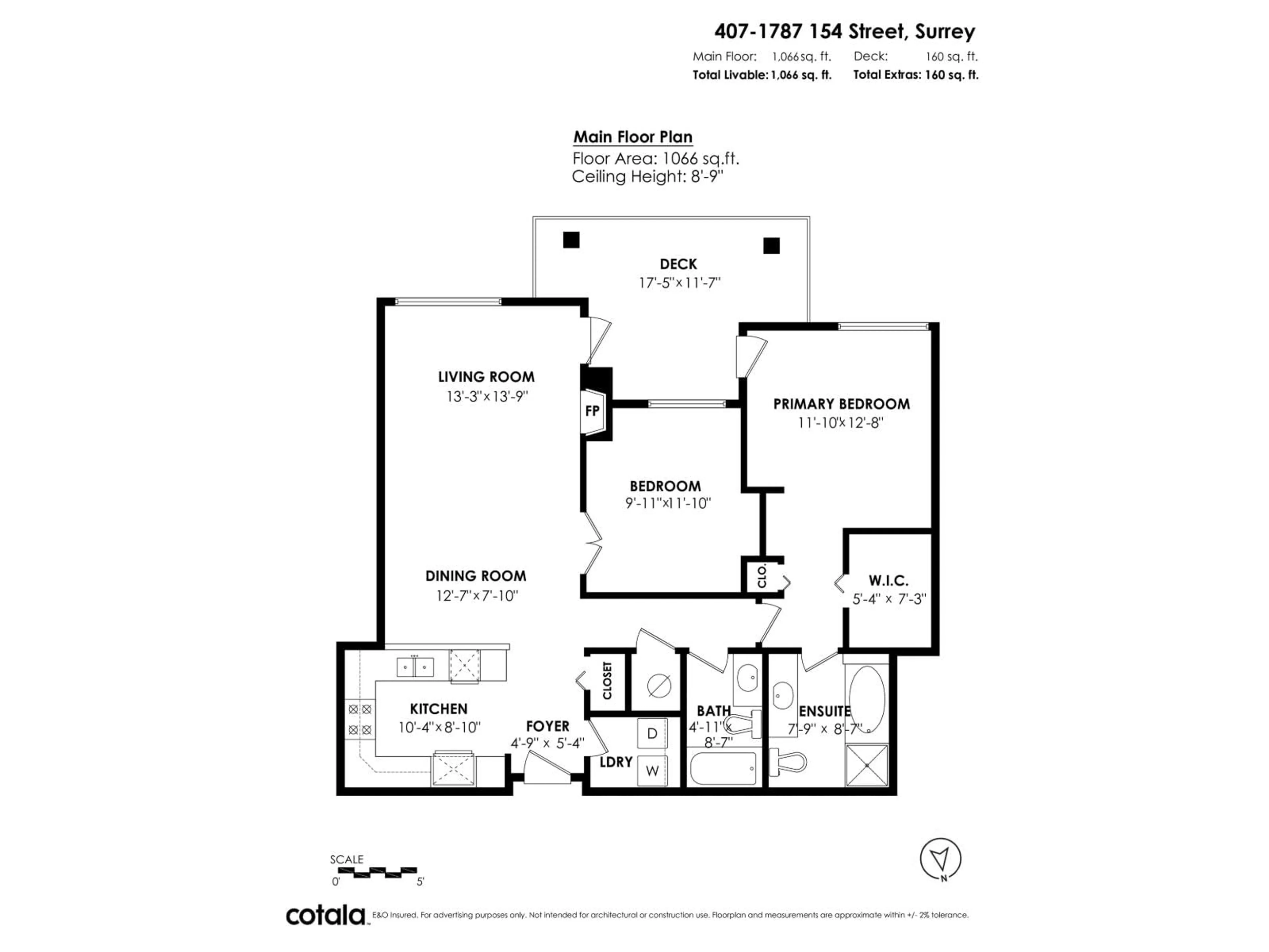 Floor plan for 407 - 1787 154, Surrey British Columbia V4A4S1