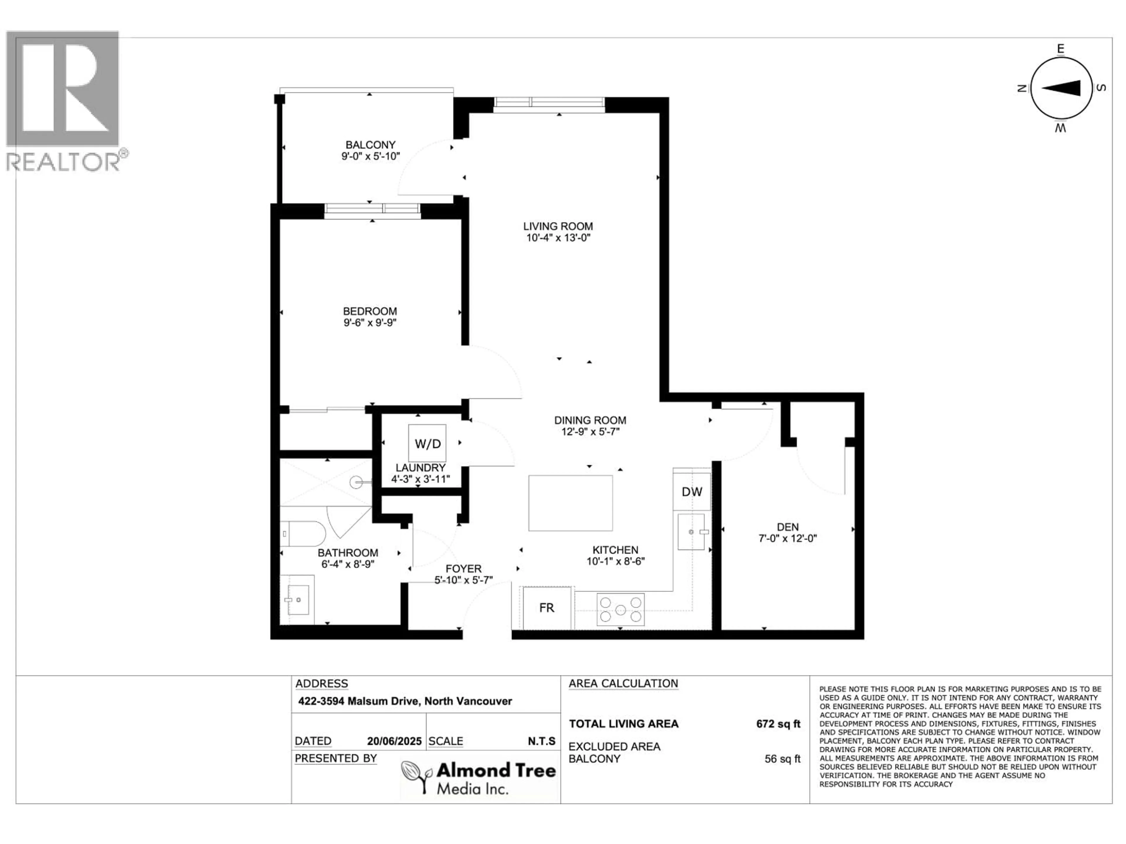 Floor plan for 422 - 3594 MALSUM DRIVE, North Vancouver British Columbia V7G0B4