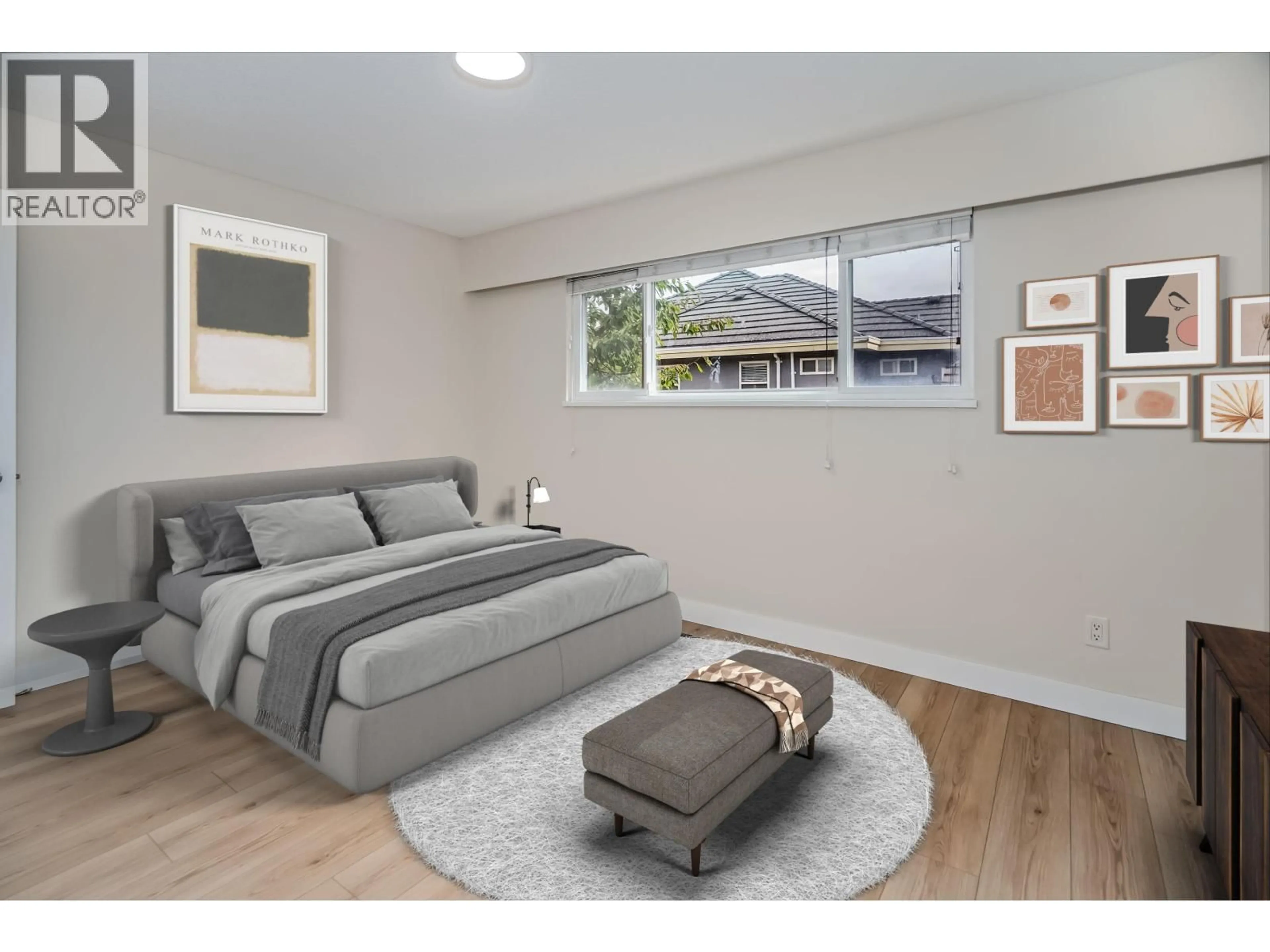 Bedroom with bed, wood/laminate floor for 8540 CALDER ROAD, Richmond British Columbia V7C3P2