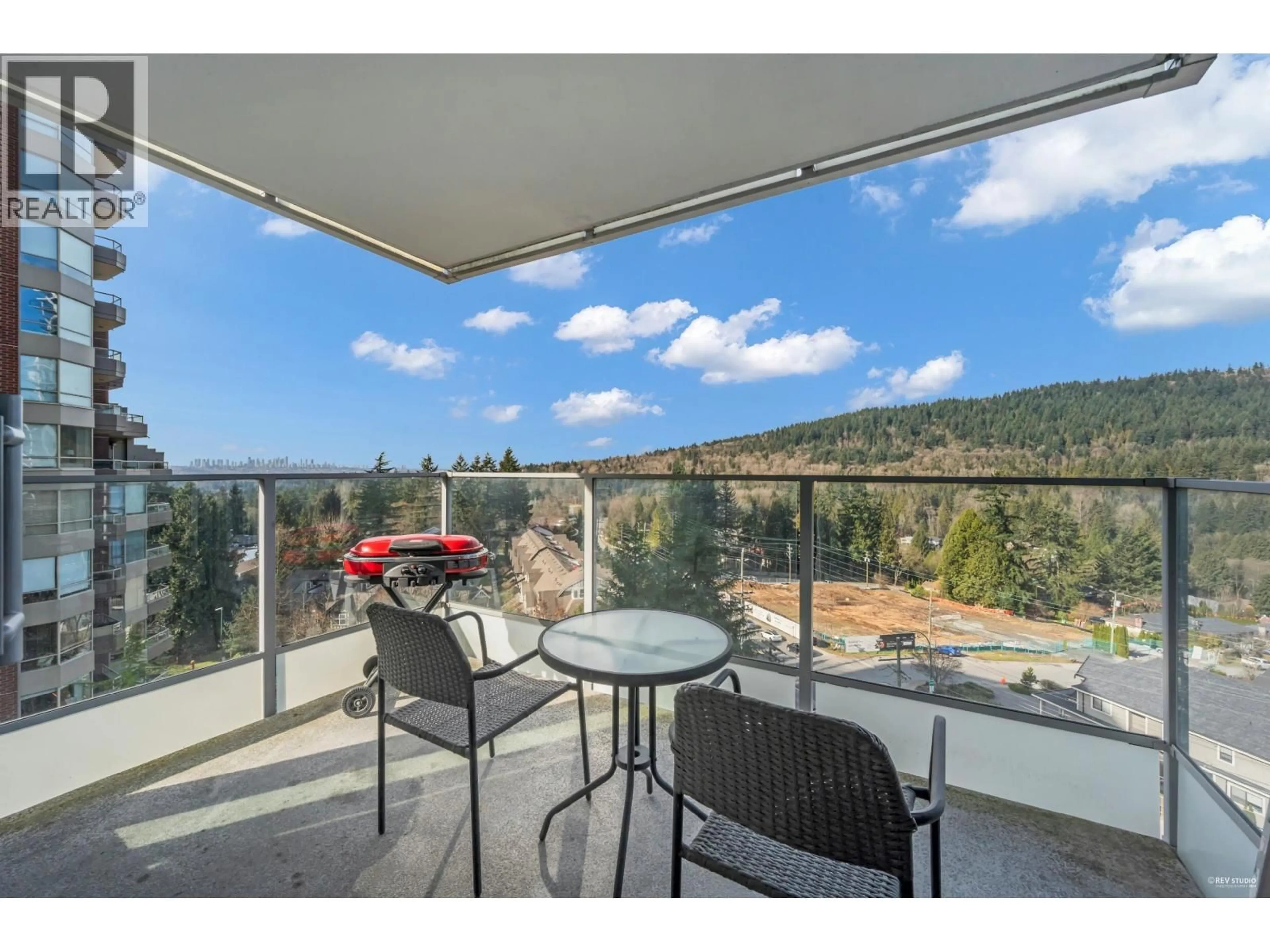 Balcony in the apartment, mountain view for 1002 - 520 COMO LAKE AVENUE, Coquitlam British Columbia V3J0E8