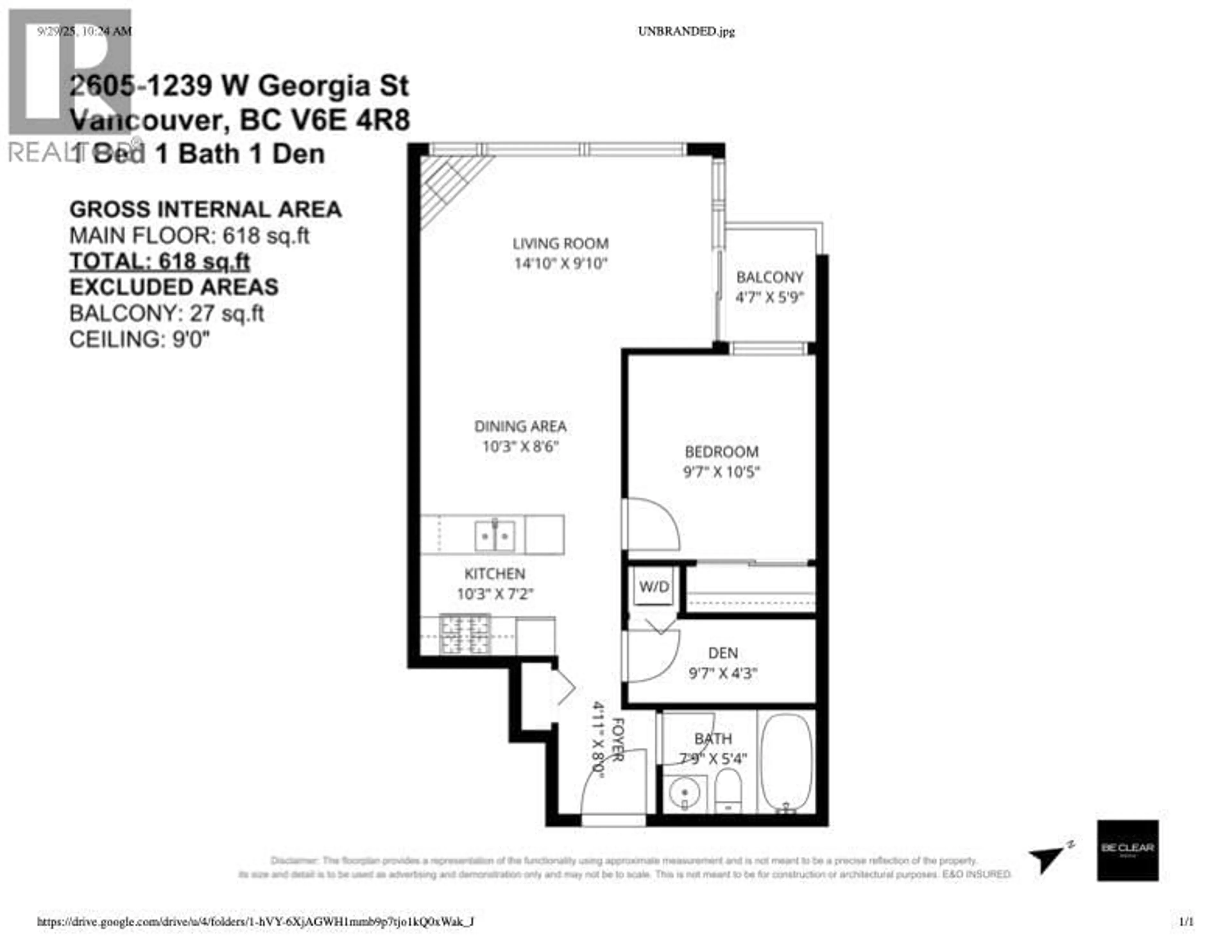 Floor plan for 2605 - 1239 GEORGIA STREET, Vancouver British Columbia V6E4R8