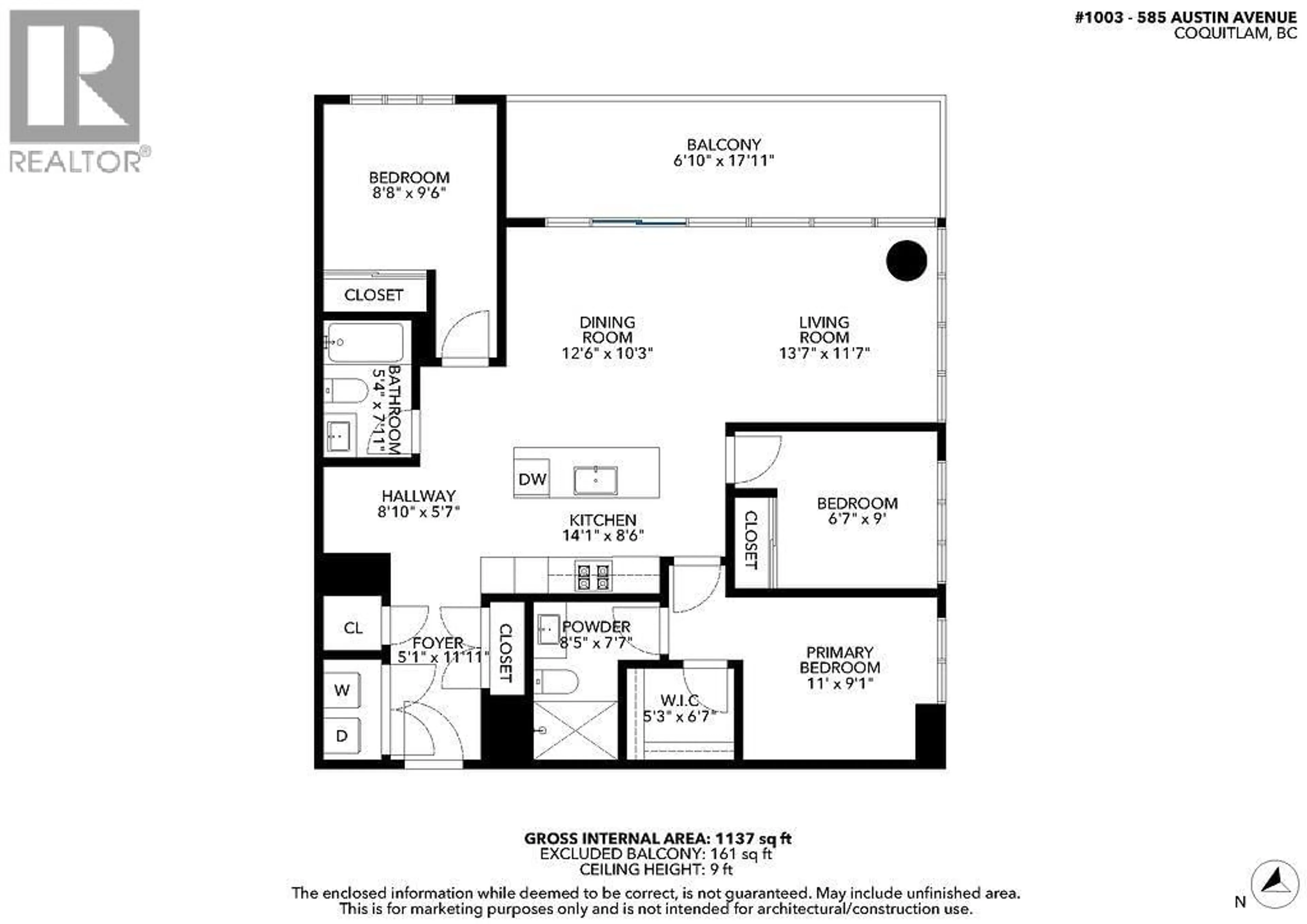 Floor plan for 1003 - 585 AUSTIN AVENUE, Coquitlam British Columbia V3K0G6
