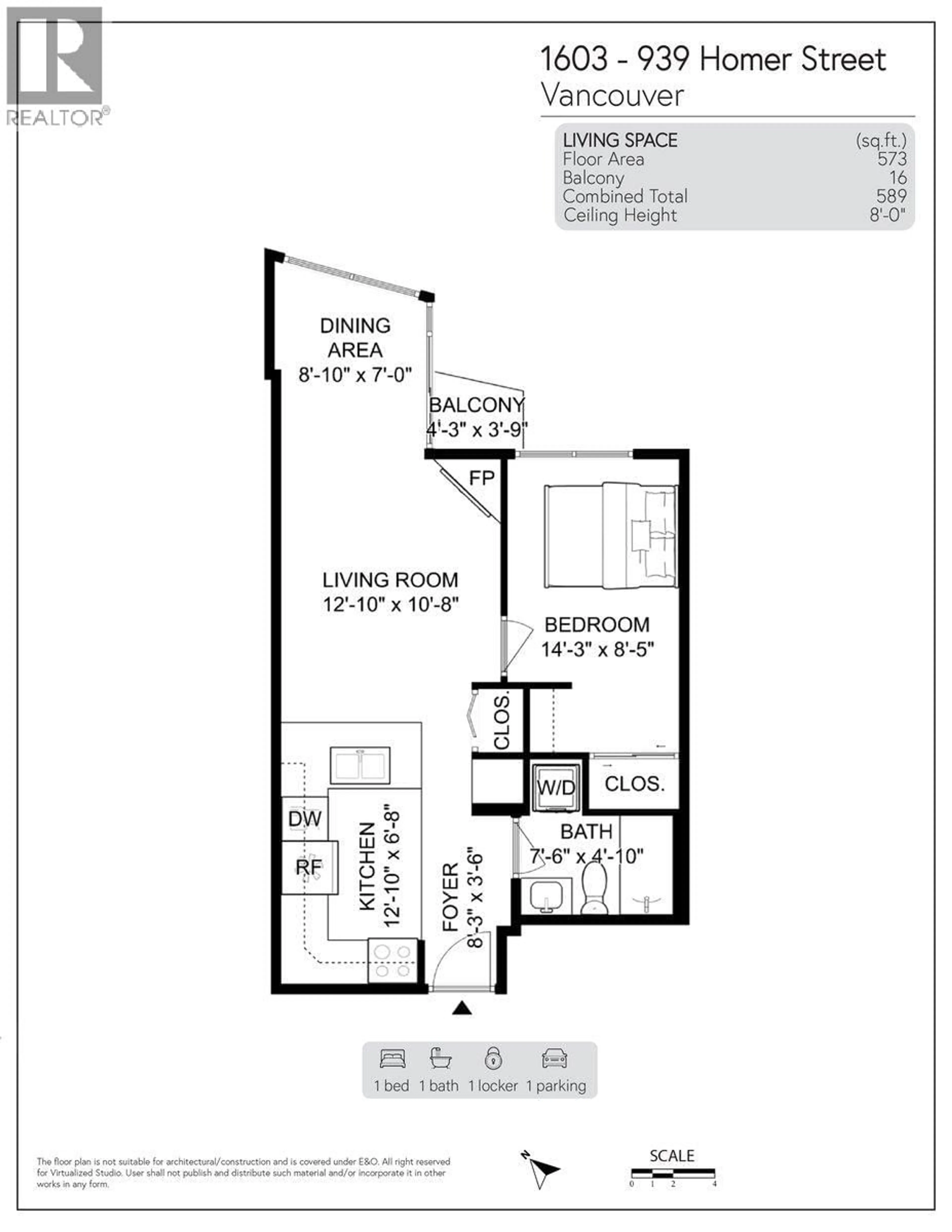 Floor plan for 1603 - 939 HOMER STREET, Vancouver British Columbia V6B2W6
