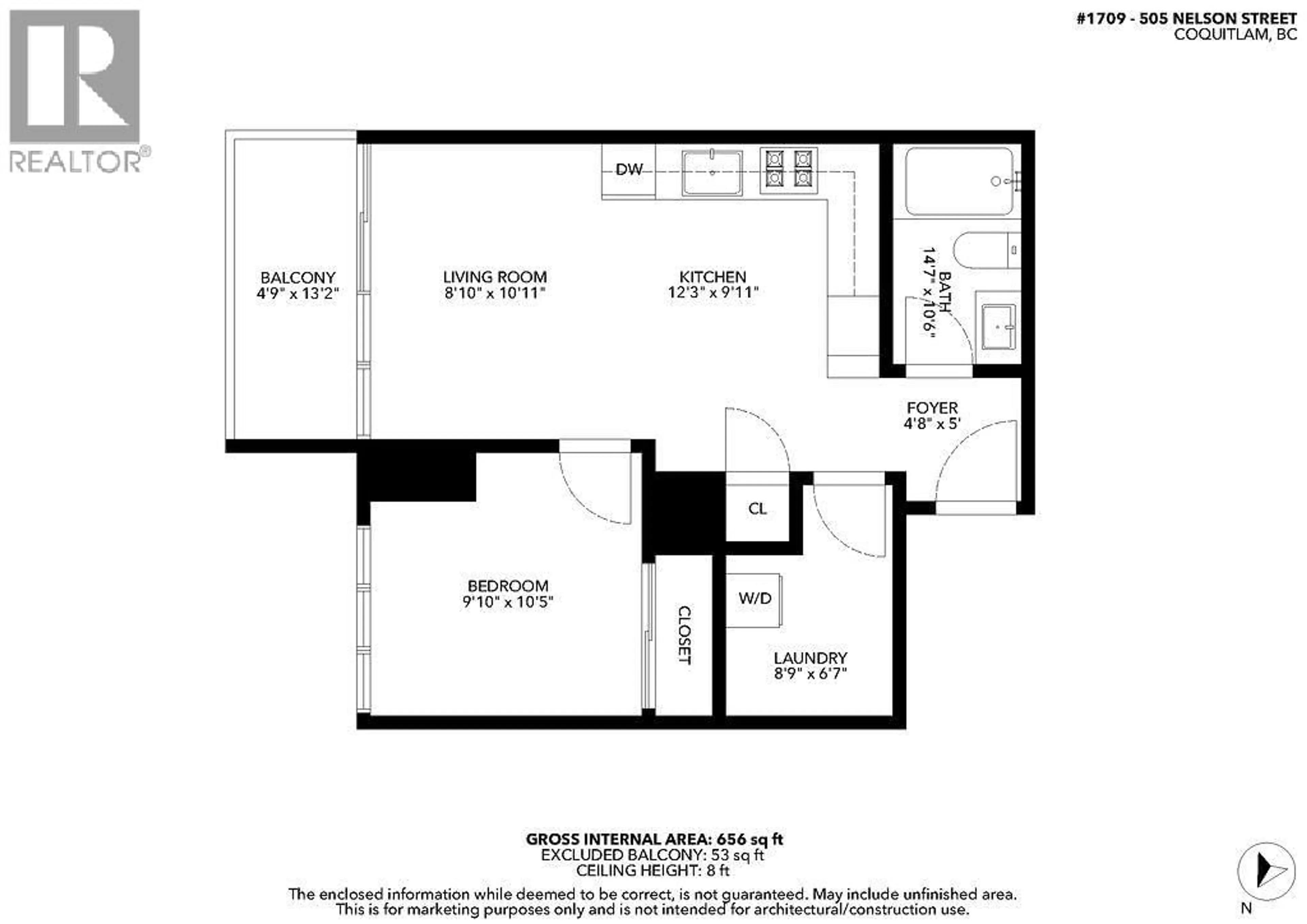 Floor plan for 1709 - 505 NELSON STREET, Coquitlam British Columbia V3J0R5