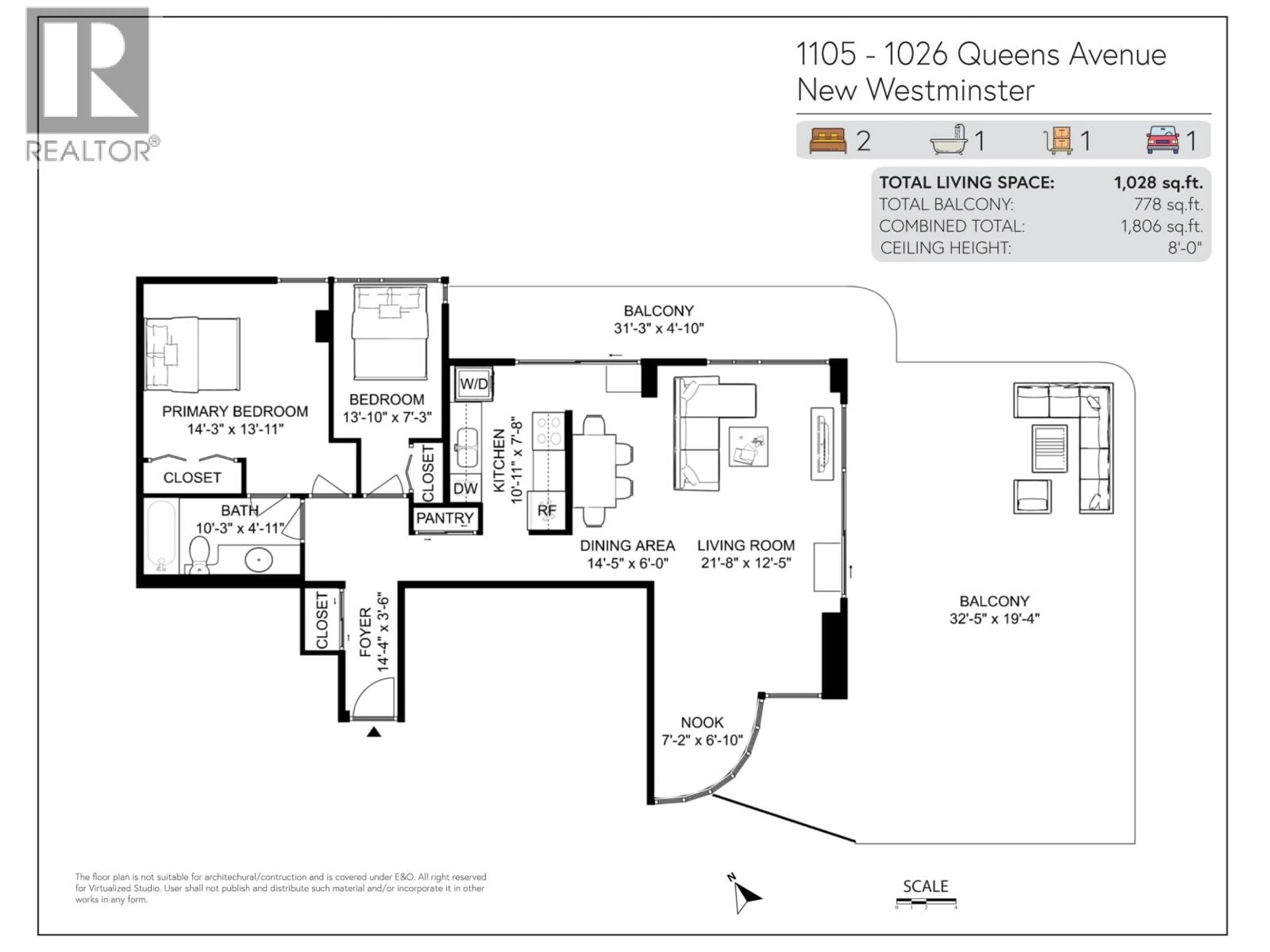 Floor plan for 1105 - 1026 QUEENS AVENUE, New Westminster British Columbia V3M6B2