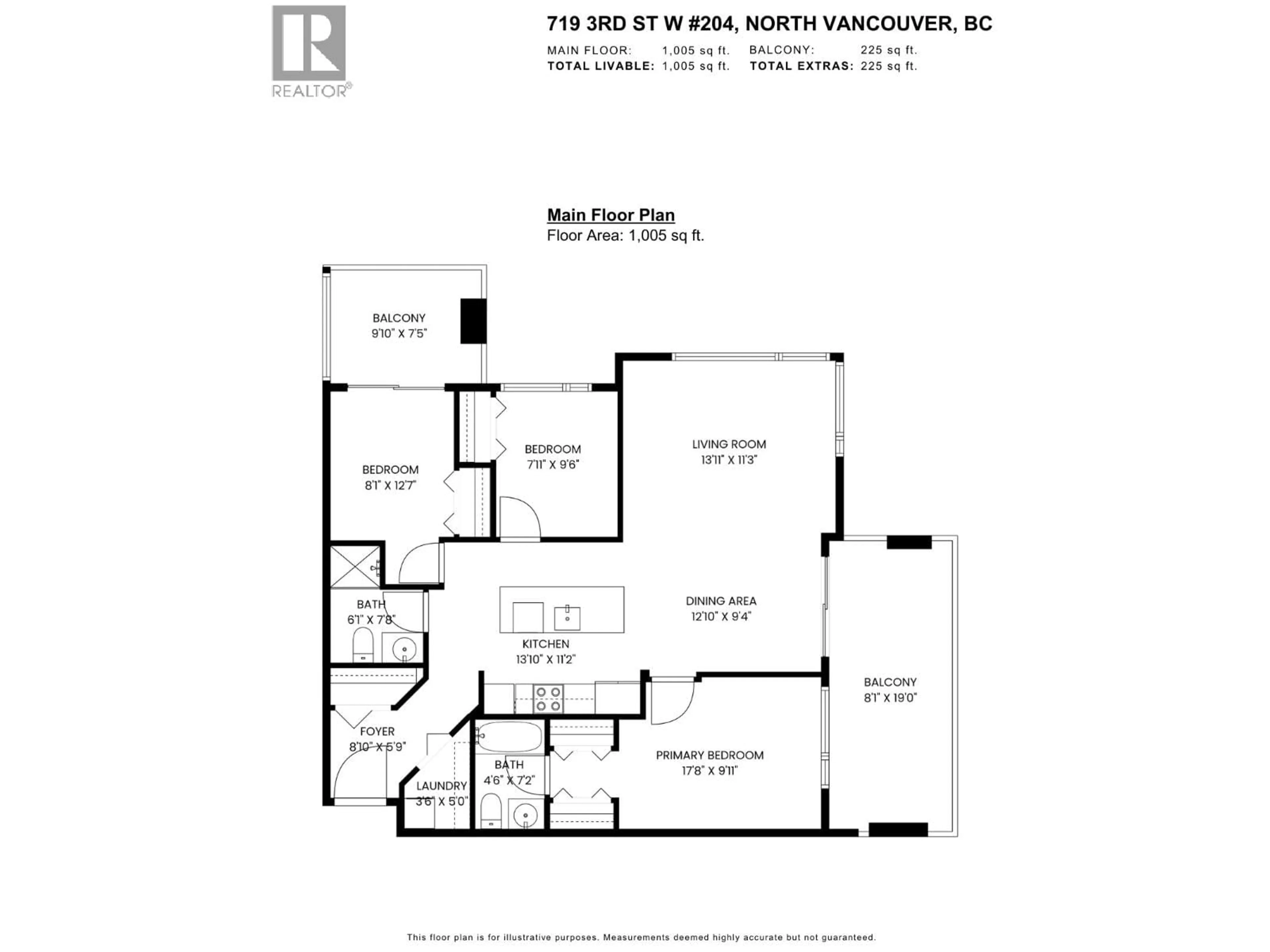Floor plan for 204 - 719 3RD STREET, North Vancouver British Columbia V7M0E7