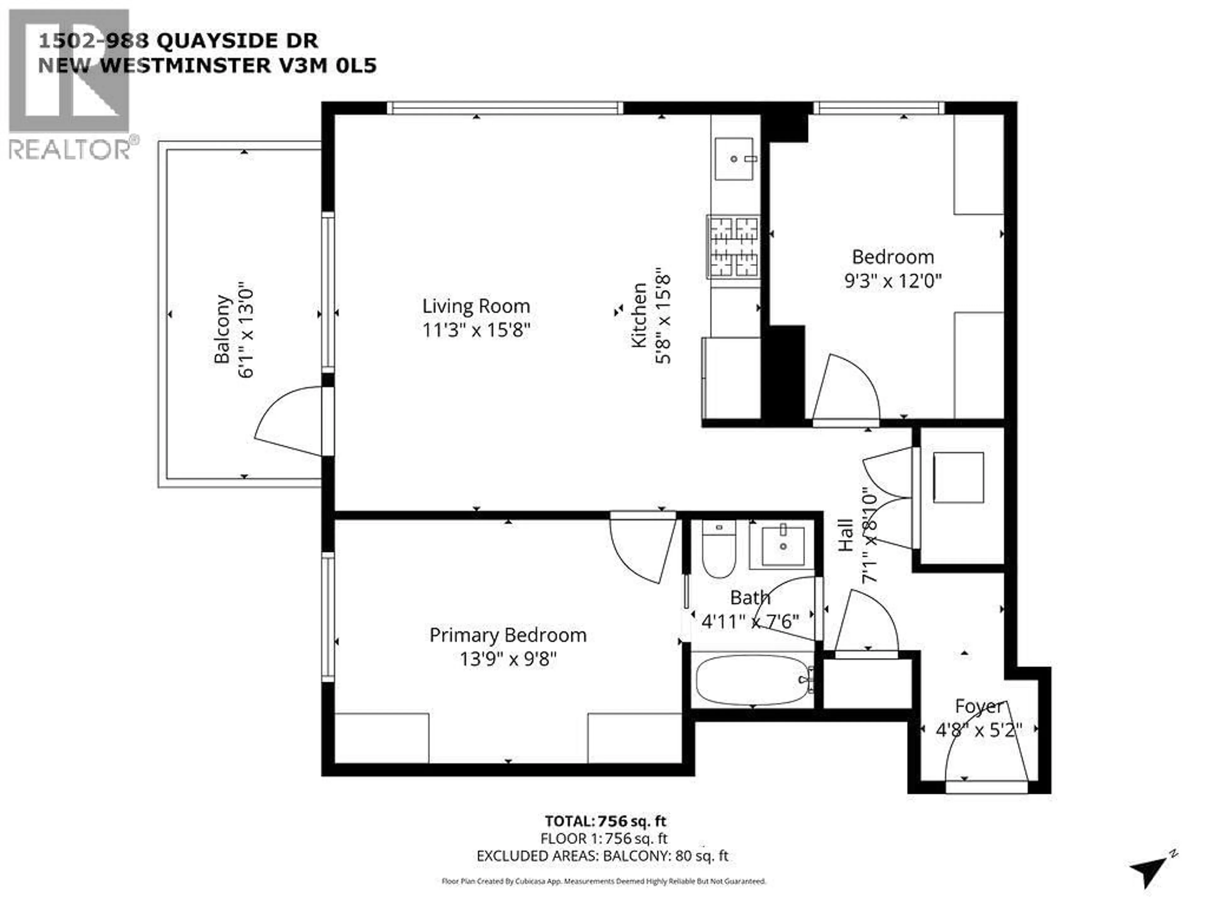 Floor plan for 1502 - 988 QUAYSIDE DRIVE, New Westminster British Columbia V3M0L5