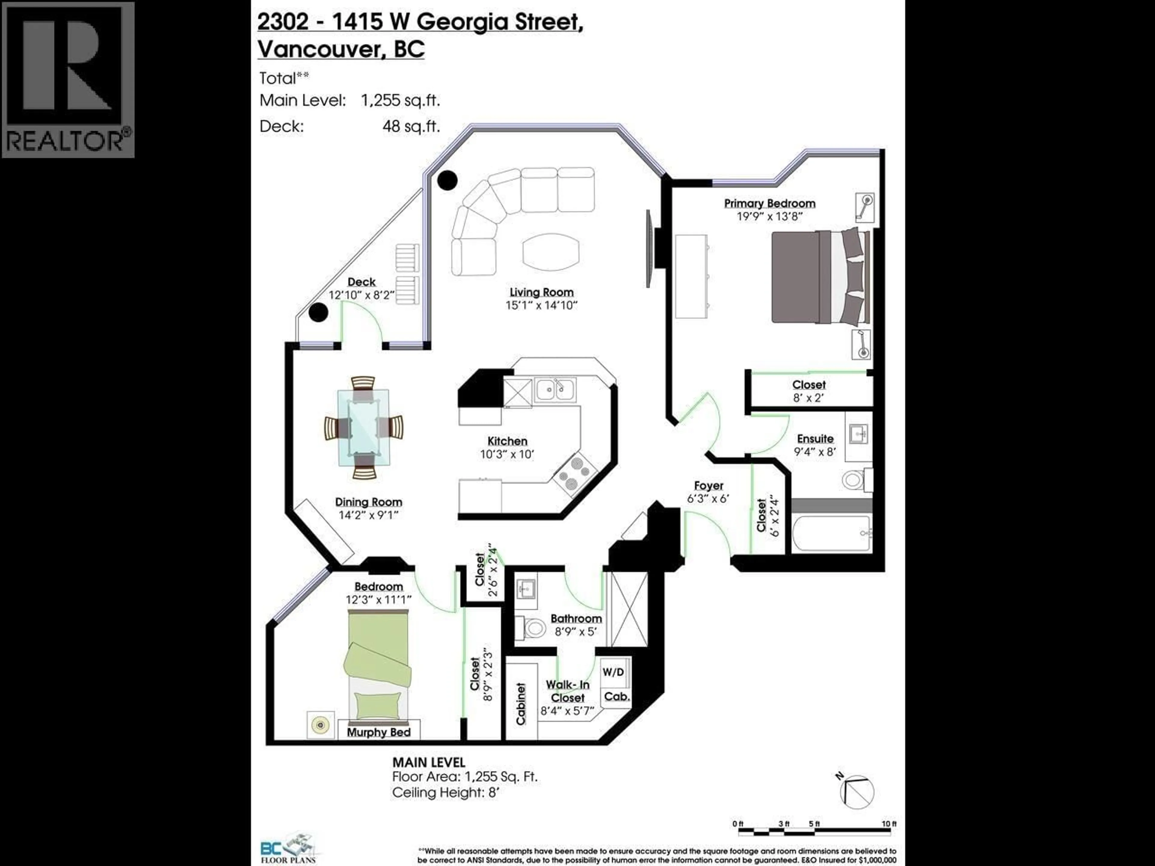 Floor plan for 2302 - 1415 WEST GEORGIA STREET, Vancouver British Columbia V6G3C8