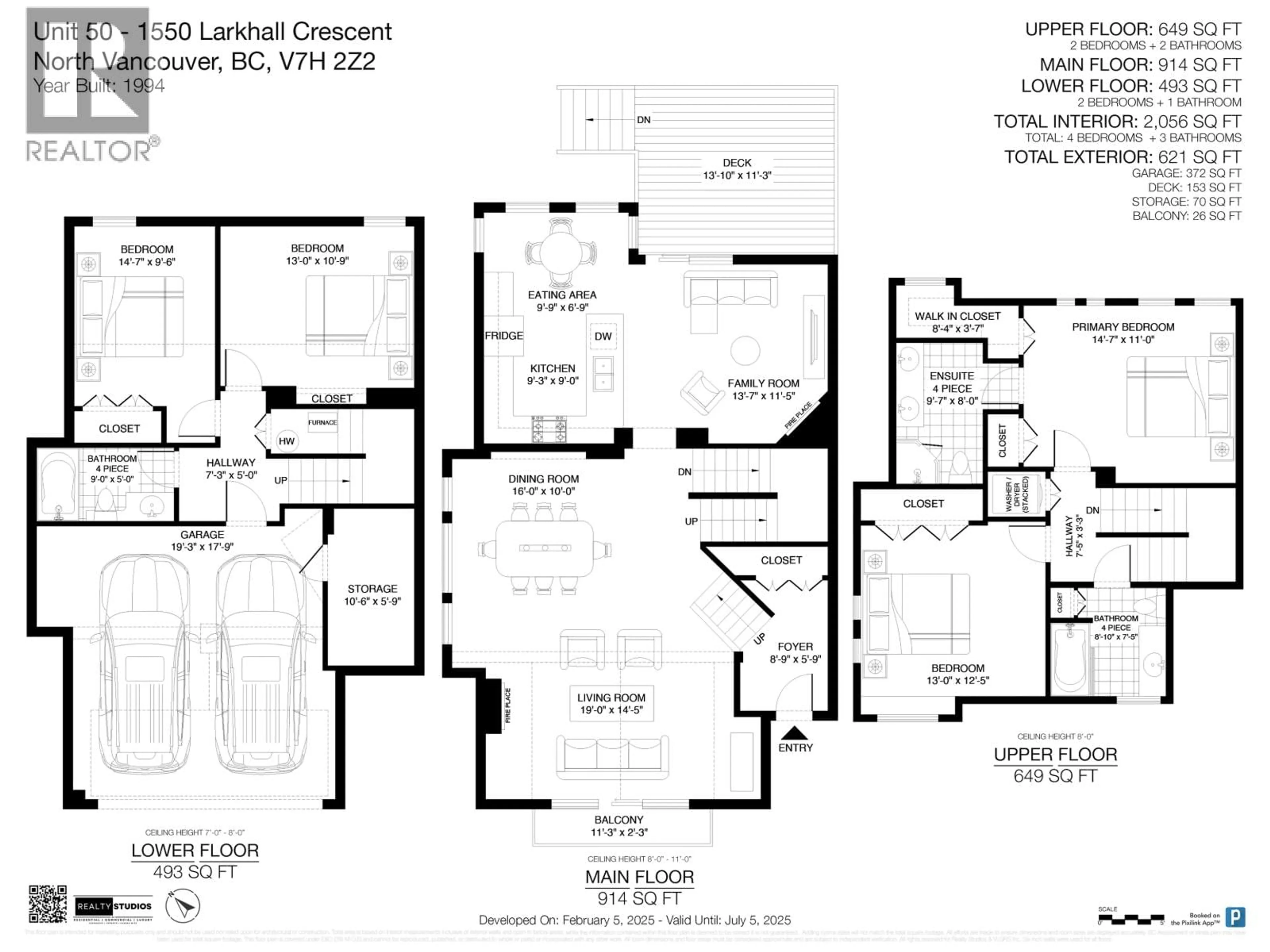 Floor plan for 50 - 1550 LARKHALL CRESCENT, North Vancouver British Columbia V7H2Z2