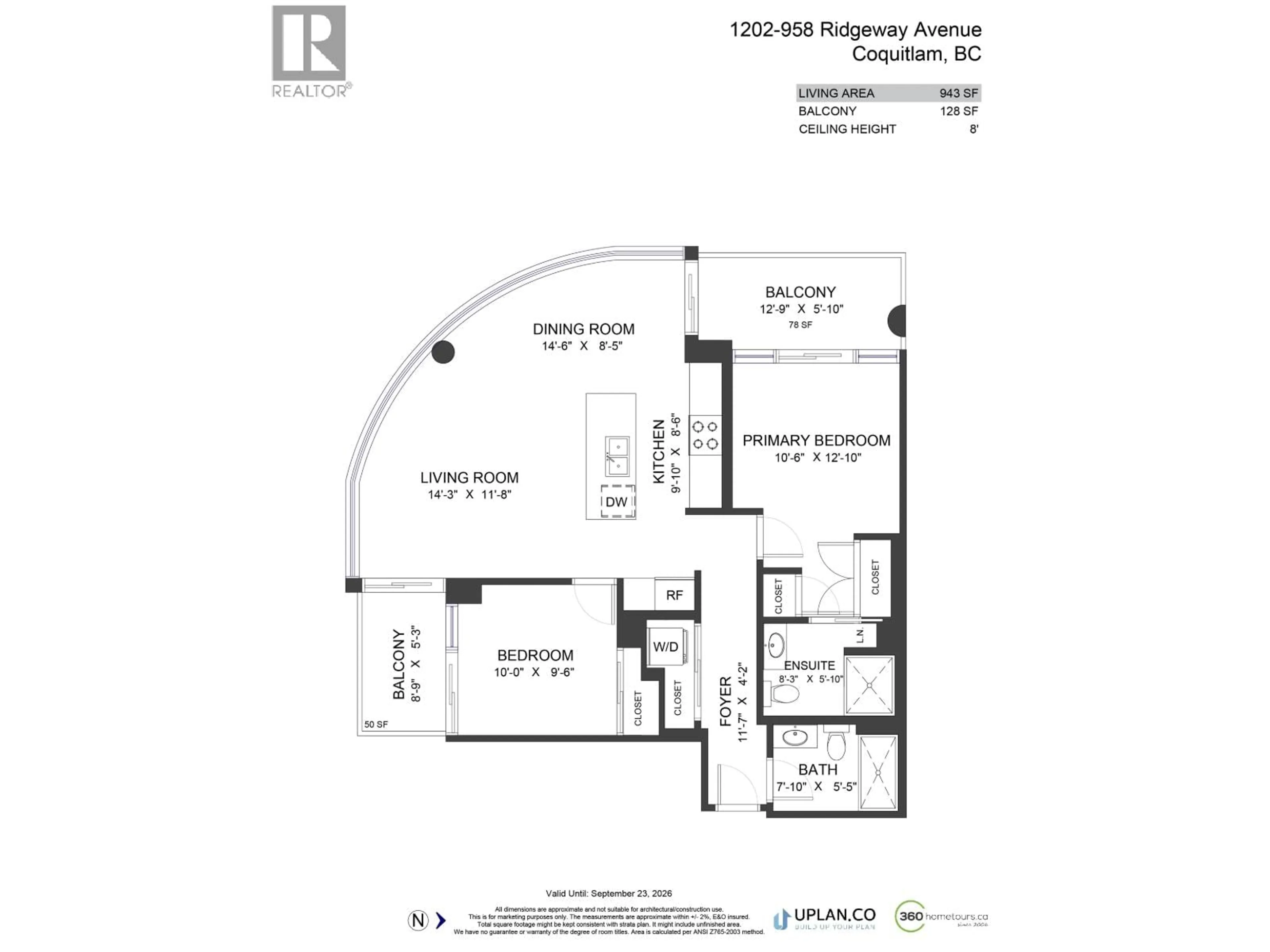 Floor plan for 1202 - 958 RIDGEWAY AVENUE, Coquitlam British Columbia V3K0C5