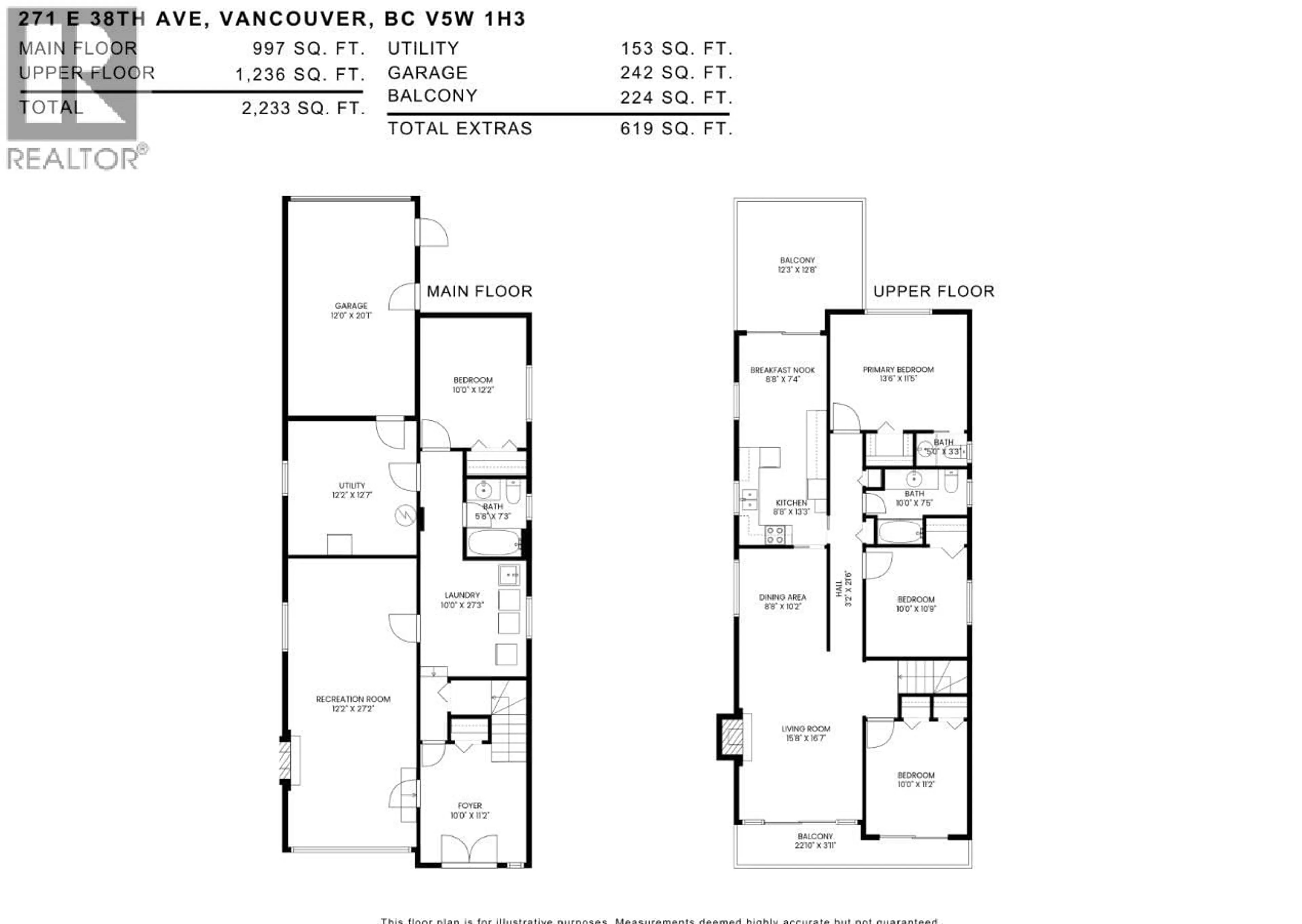 Floor plan for 271 38TH AVENUE, Vancouver British Columbia V5W1H3