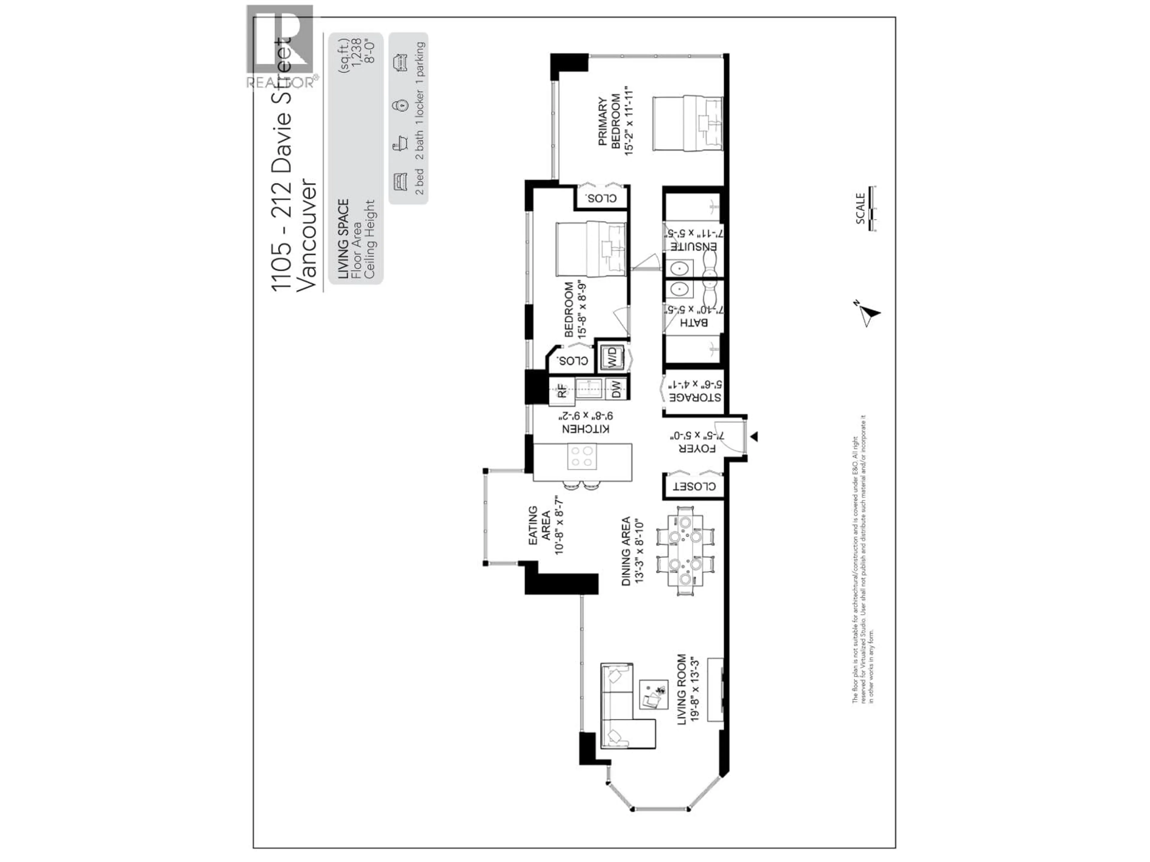Floor plan for 1105 - 212 DAVIE STREET, Vancouver British Columbia V6B5Z4