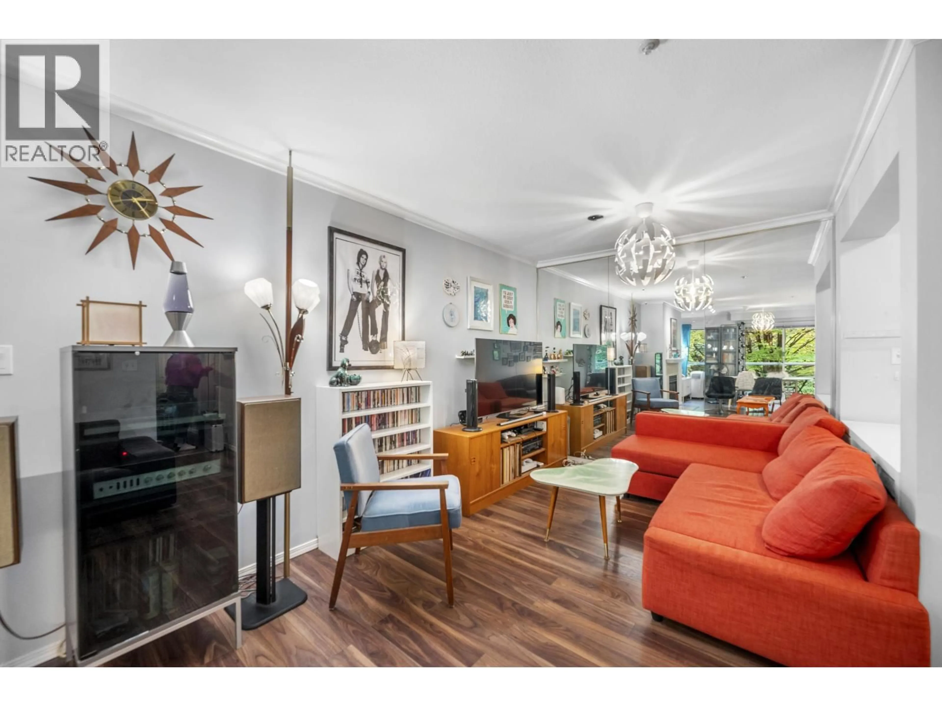 Living room with furniture, wood/laminate floor for 306 - 3400 MARINE DRIVE, Vancouver British Columbia V5S4P8