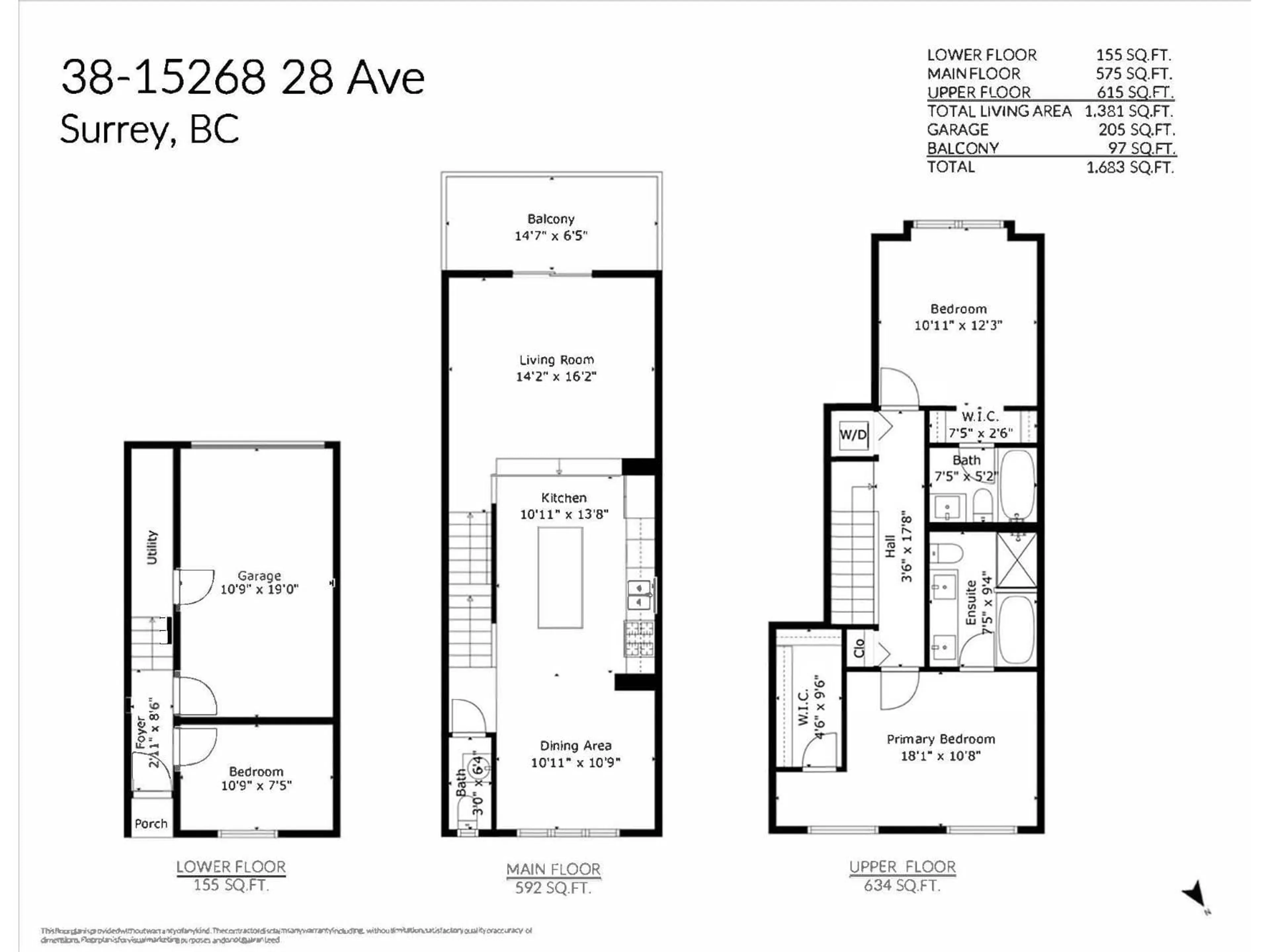 Floor plan for 38 - 15268 28, Surrey British Columbia V4P0E8
