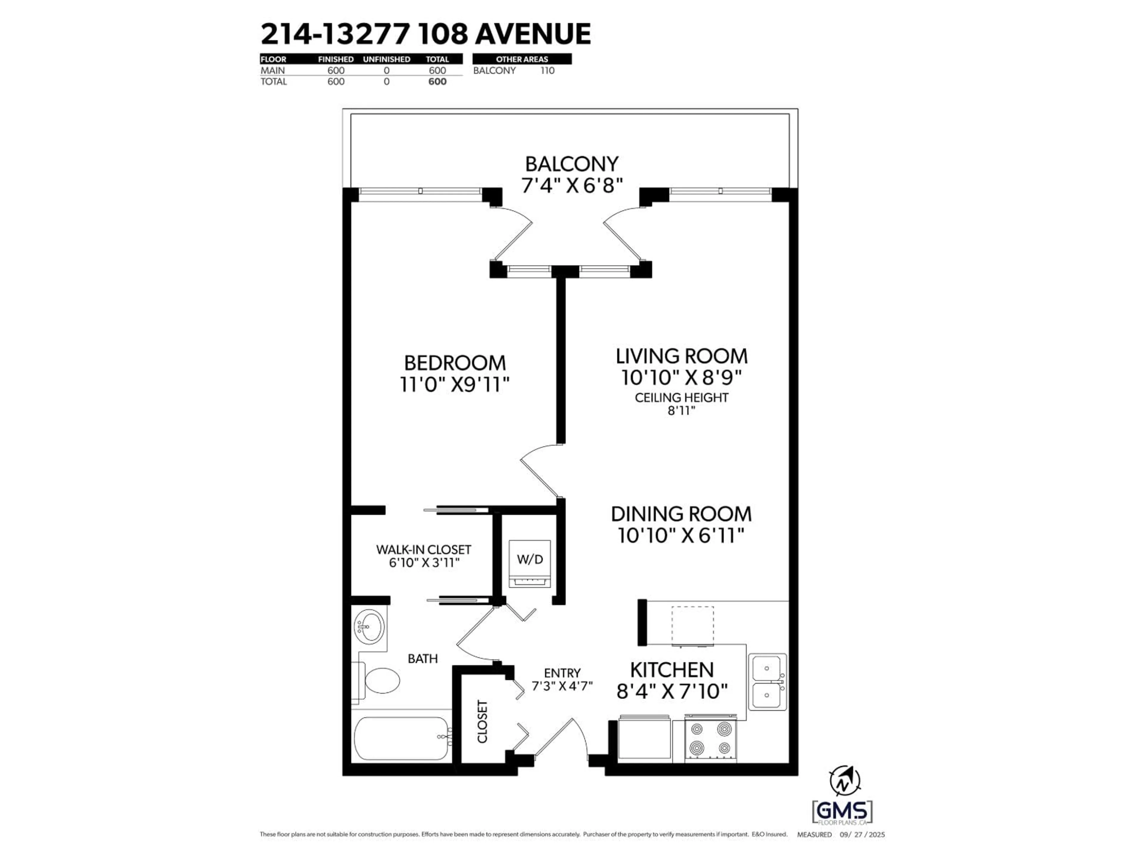 Floor plan for 214 - 13277 108TH, Surrey British Columbia V3T0A9