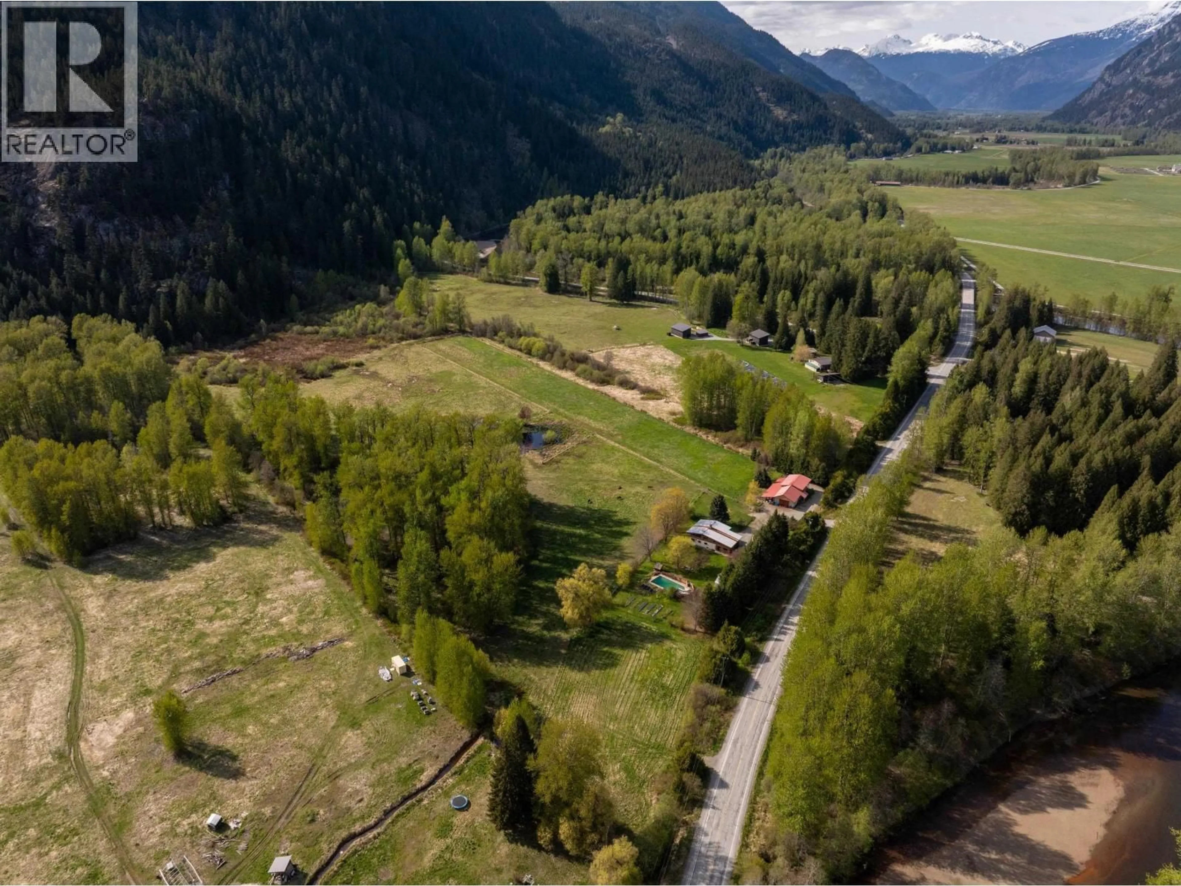 A pic from outside/outdoor area/front of a property/back of a property/a pic from drone, mountain view for 7869 PEMBERTON MEADOWS ROAD, Pemberton British Columbia V0N2L2