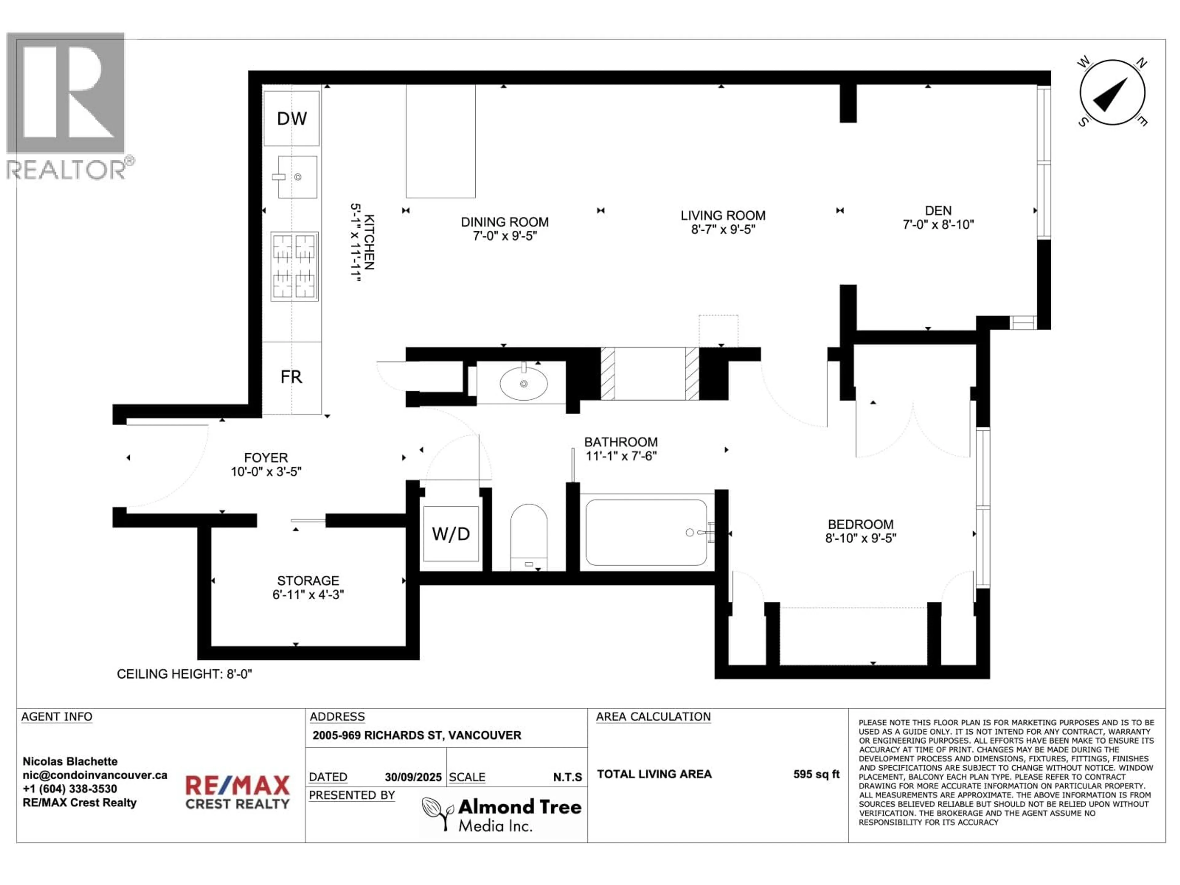 Floor plan for 2005 - 969 RICHARDS STREET, Vancouver British Columbia V6B1A8