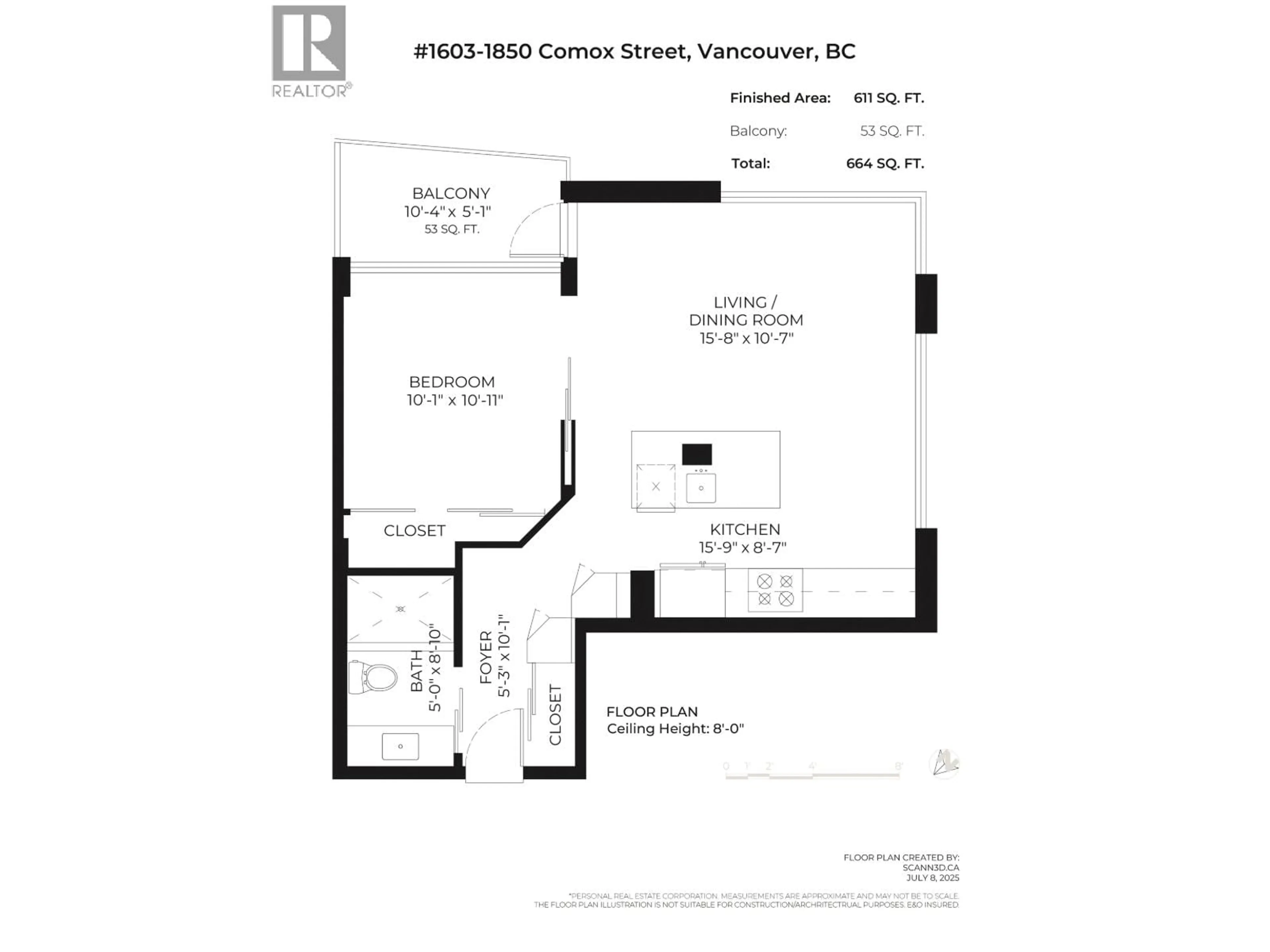 Floor plan for 1603 - 1850 COMOX STREET, Vancouver British Columbia V6G1R3