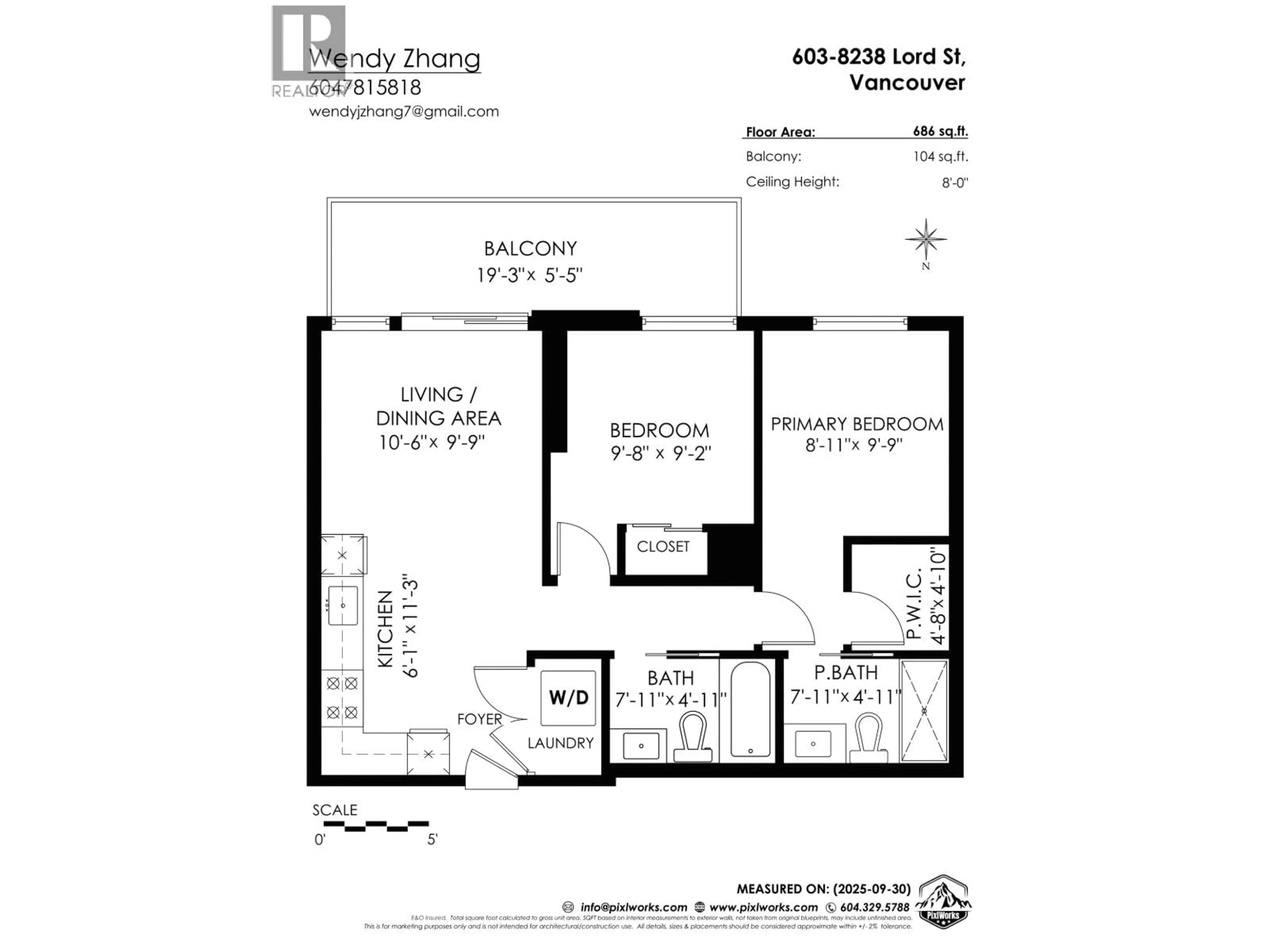 Floor plan for 603 - 8238 LORD STREET, Vancouver British Columbia V6P0G7