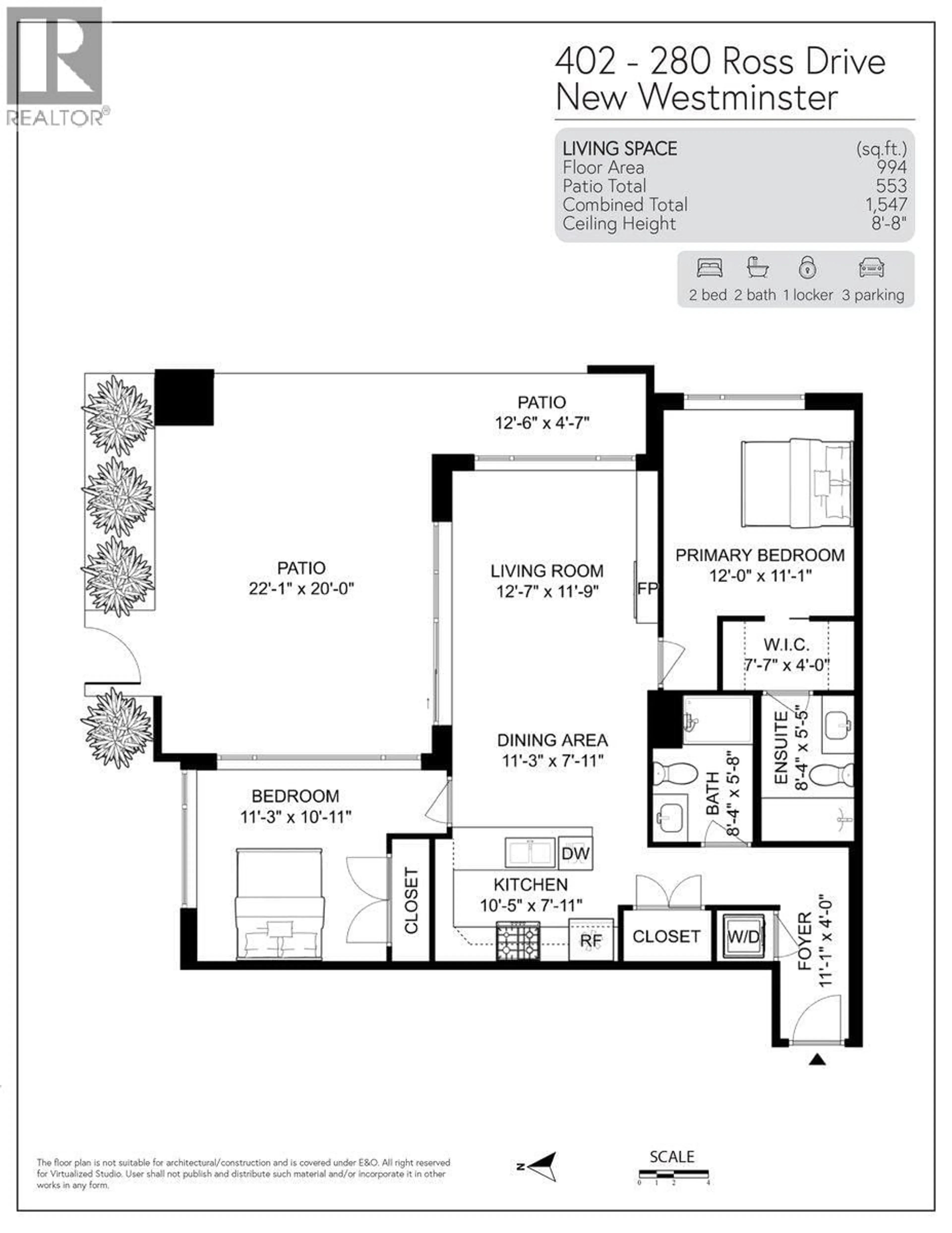 Floor plan for 402 - 280 ROSS DRIVE, New Westminster British Columbia V3L0C2