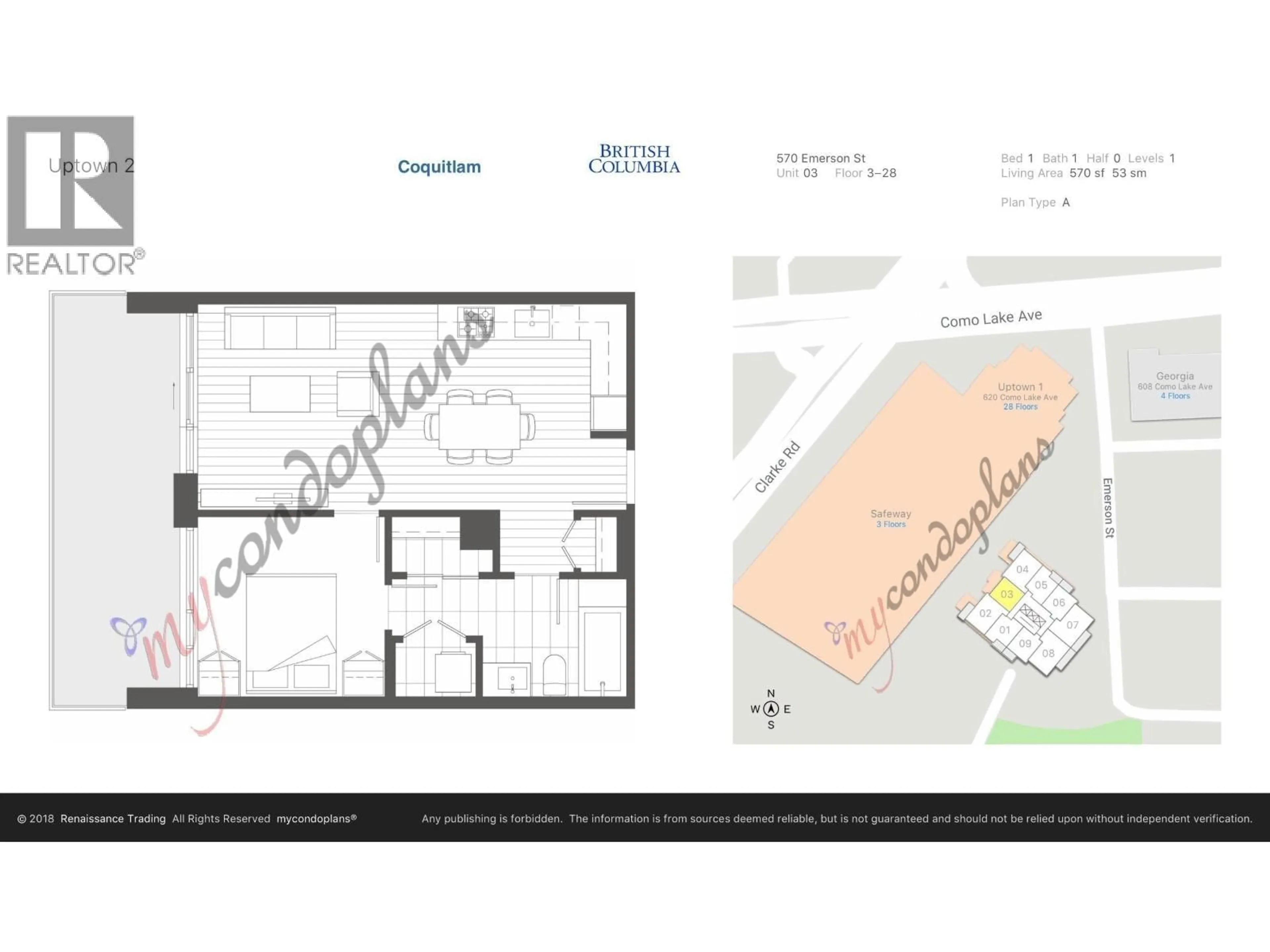 Floor plan for 2103 - 570 EMERSON STREET, Coquitlam British Columbia V3J0G3