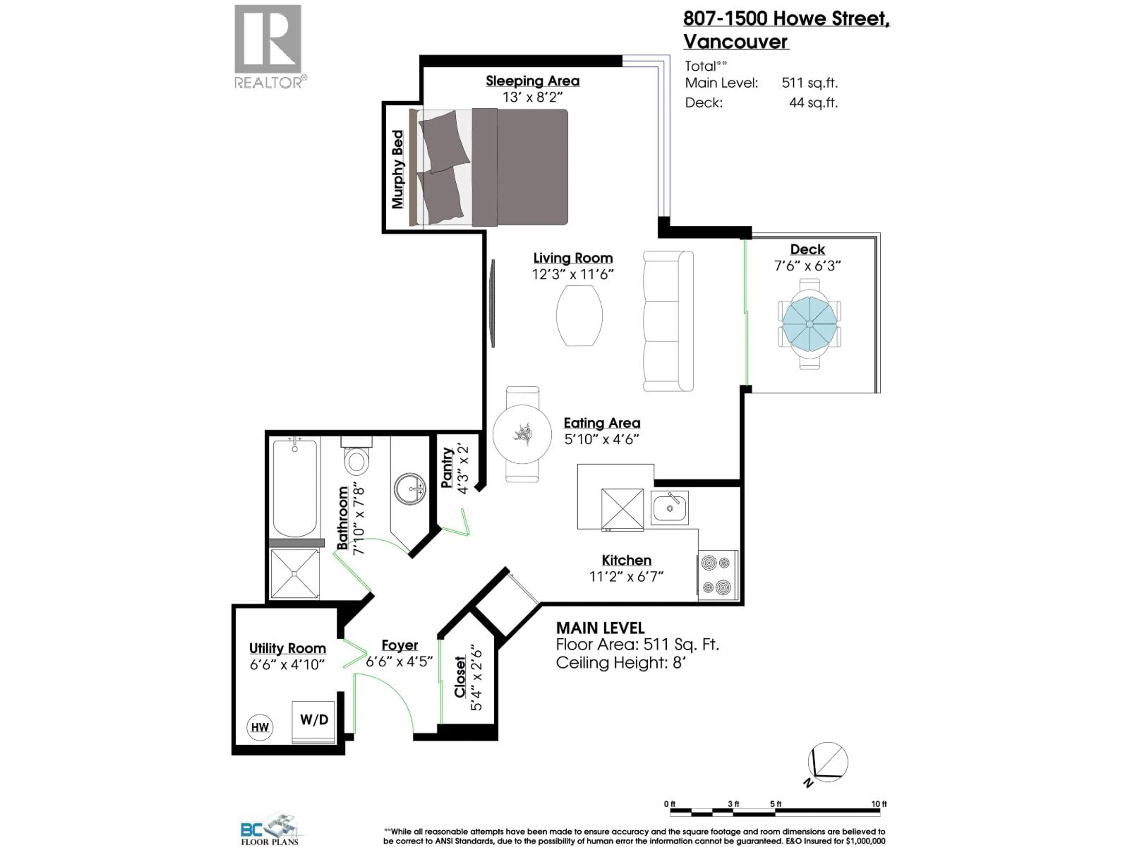 Floor plan for 807 - 1500 HOWE STREET, Vancouver British Columbia V6Z2M8