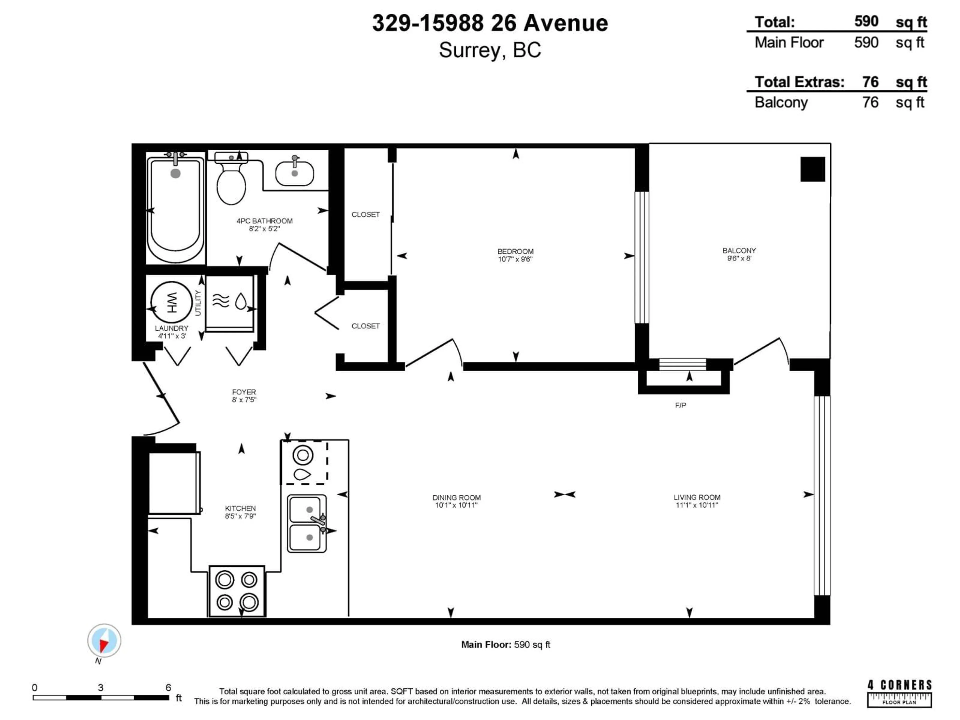 Floor plan for 329 - 15988 26, Surrey British Columbia V3Z5K3