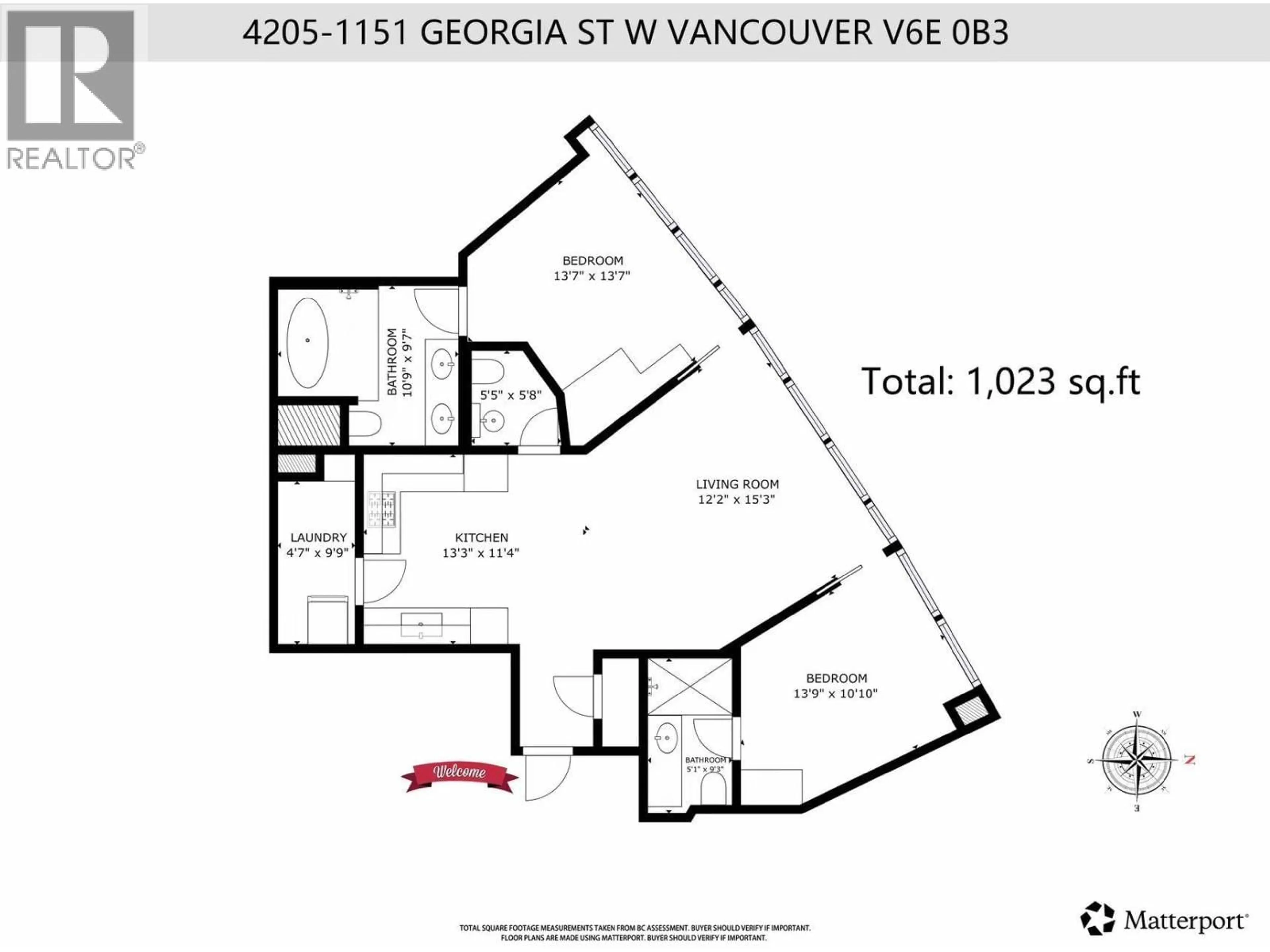 Floor plan for 4205 - 1151 GEORGIA STREET, Vancouver British Columbia V6E0B3