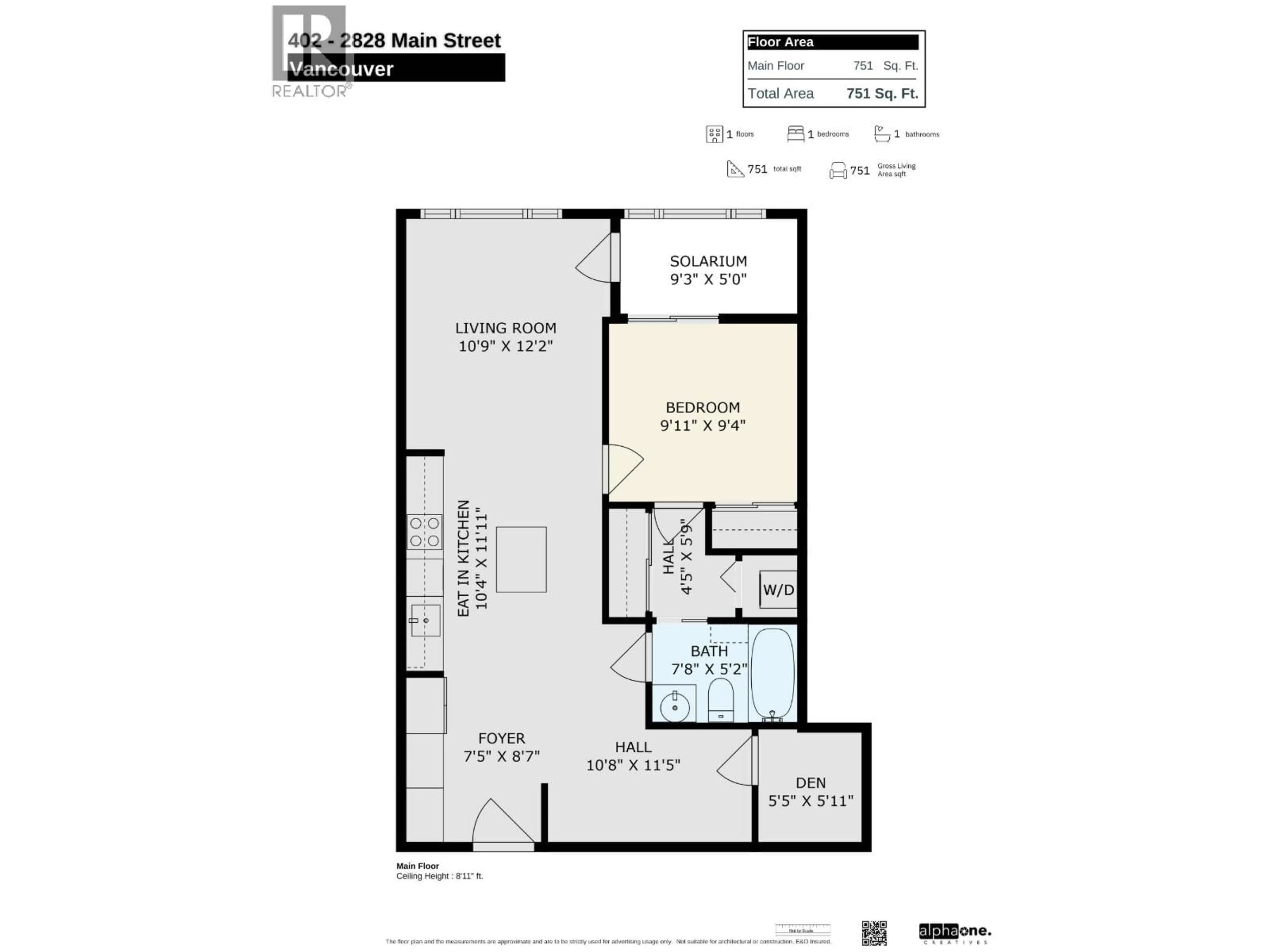 Floor plan for 402 - 2828 MAIN STREET, Vancouver British Columbia V5T3G2