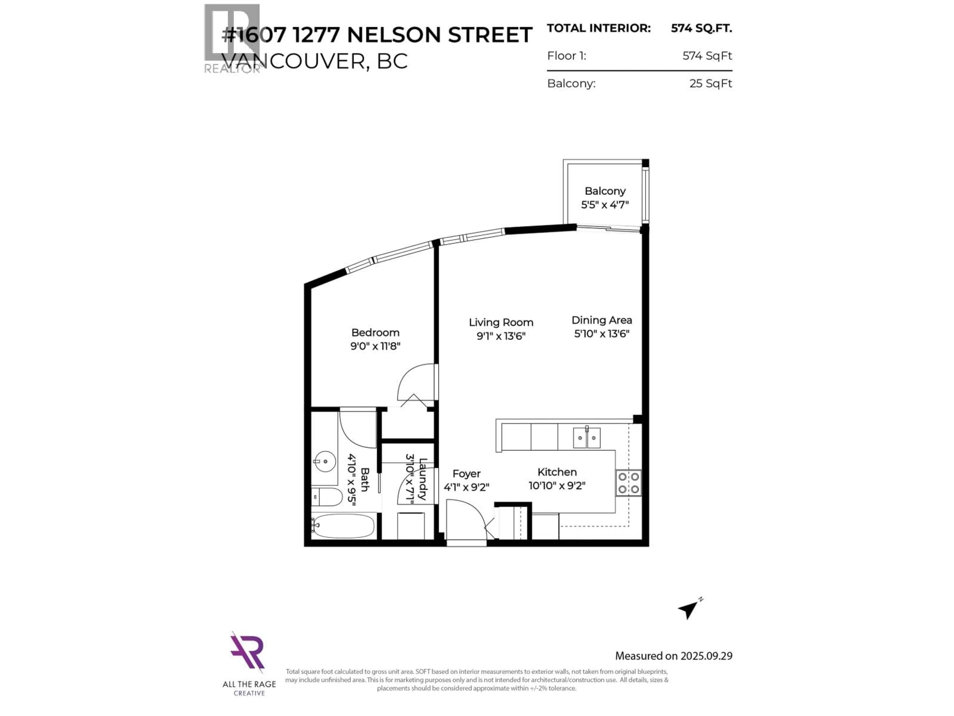 Floor plan for 1607 - 1277 NELSON STREET, Vancouver British Columbia V6E4M8