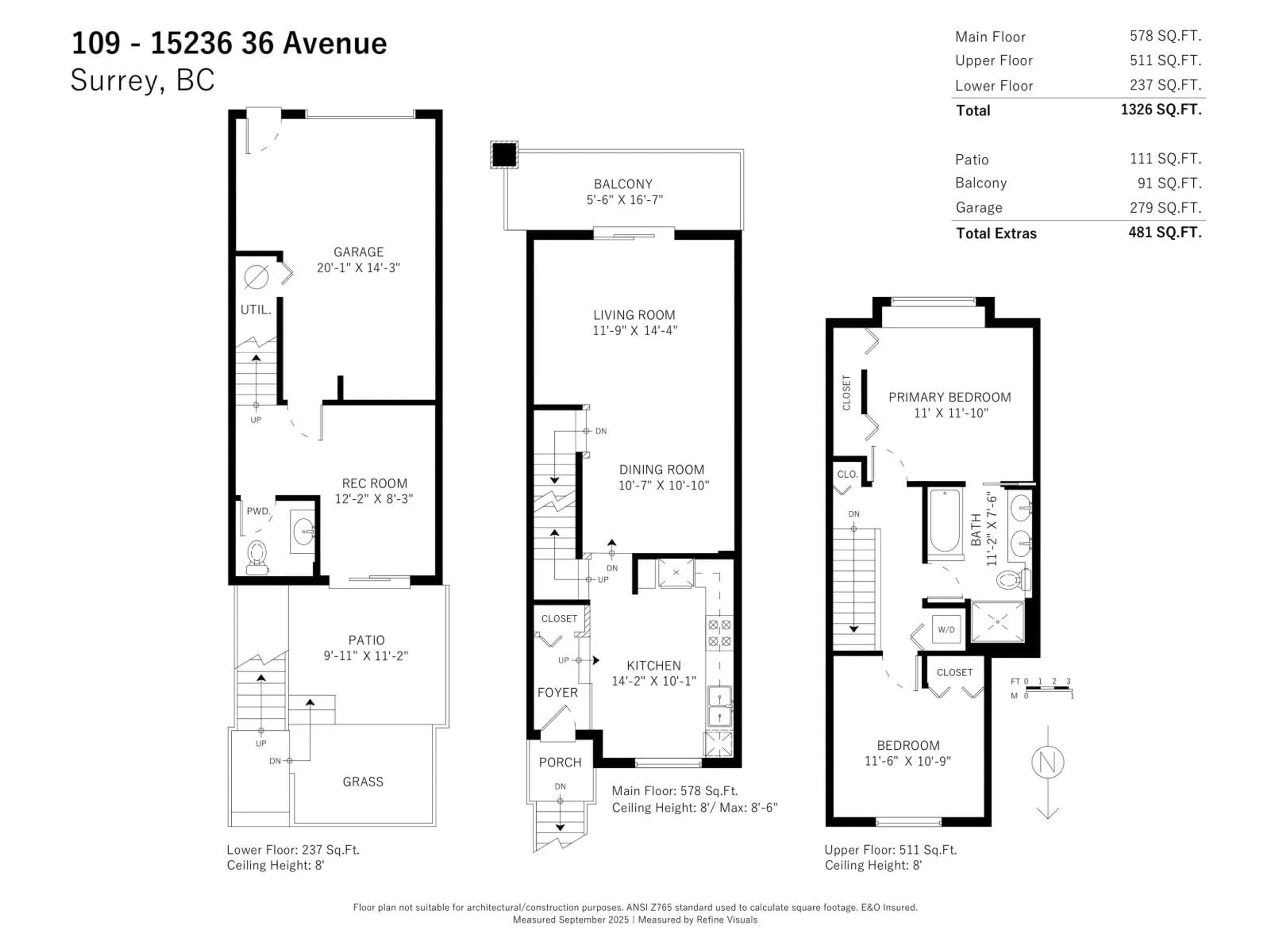 Floor plan for 109 - 15236 36, Surrey British Columbia V3Z2B3