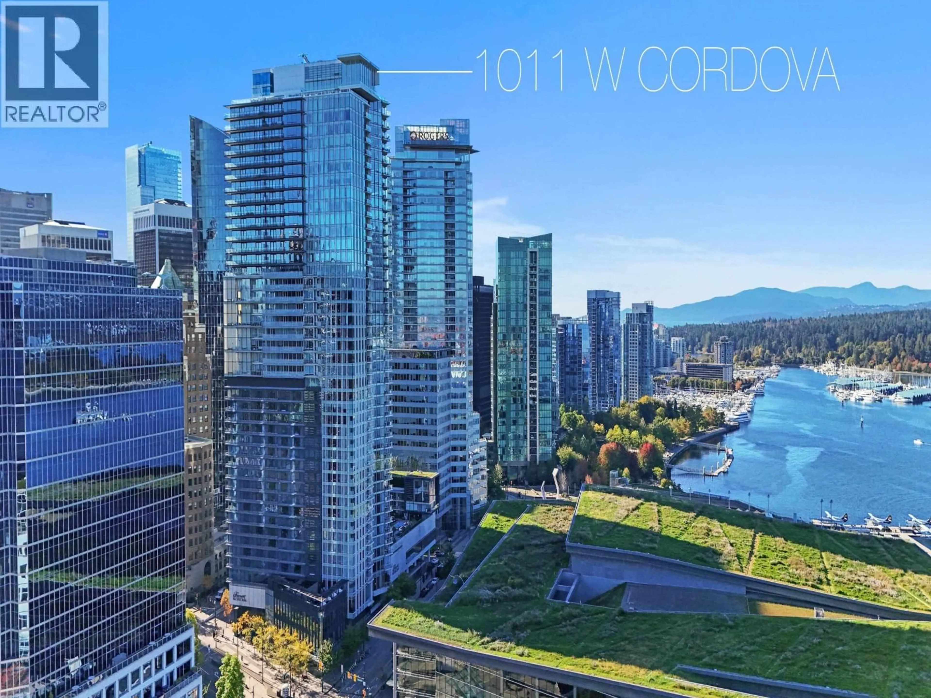 A pic from outside/outdoor area/front of a property/back of a property/a pic from drone, water/lake/river/ocean view for 2701 - 1011 CORDOVA STREET, Vancouver British Columbia V6C0B2