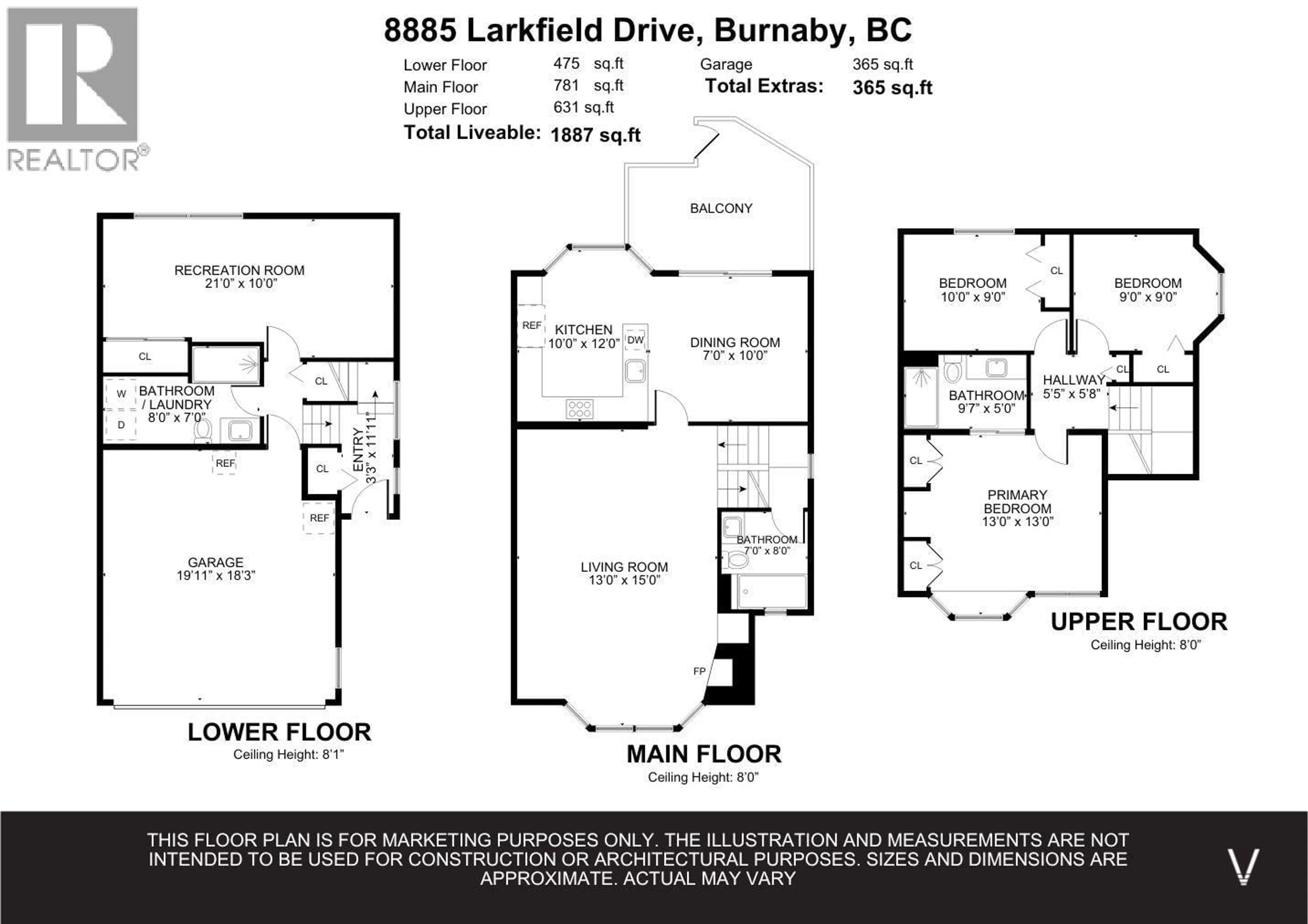 Floor plan for 8885 LARKFIELD DRIVE, Burnaby British Columbia V5A4L3