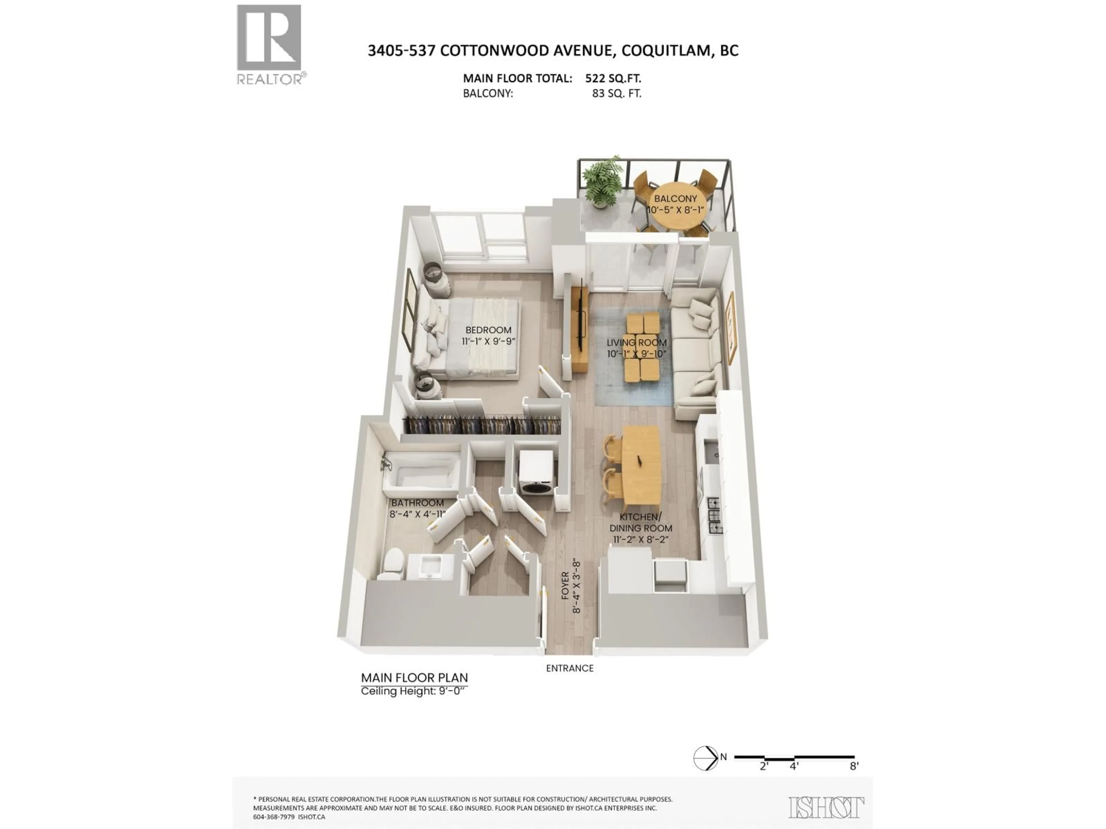 Floor plan for 3405 - 537 COTTONWOOD AVENUE, Coquitlam British Columbia V3J0S4