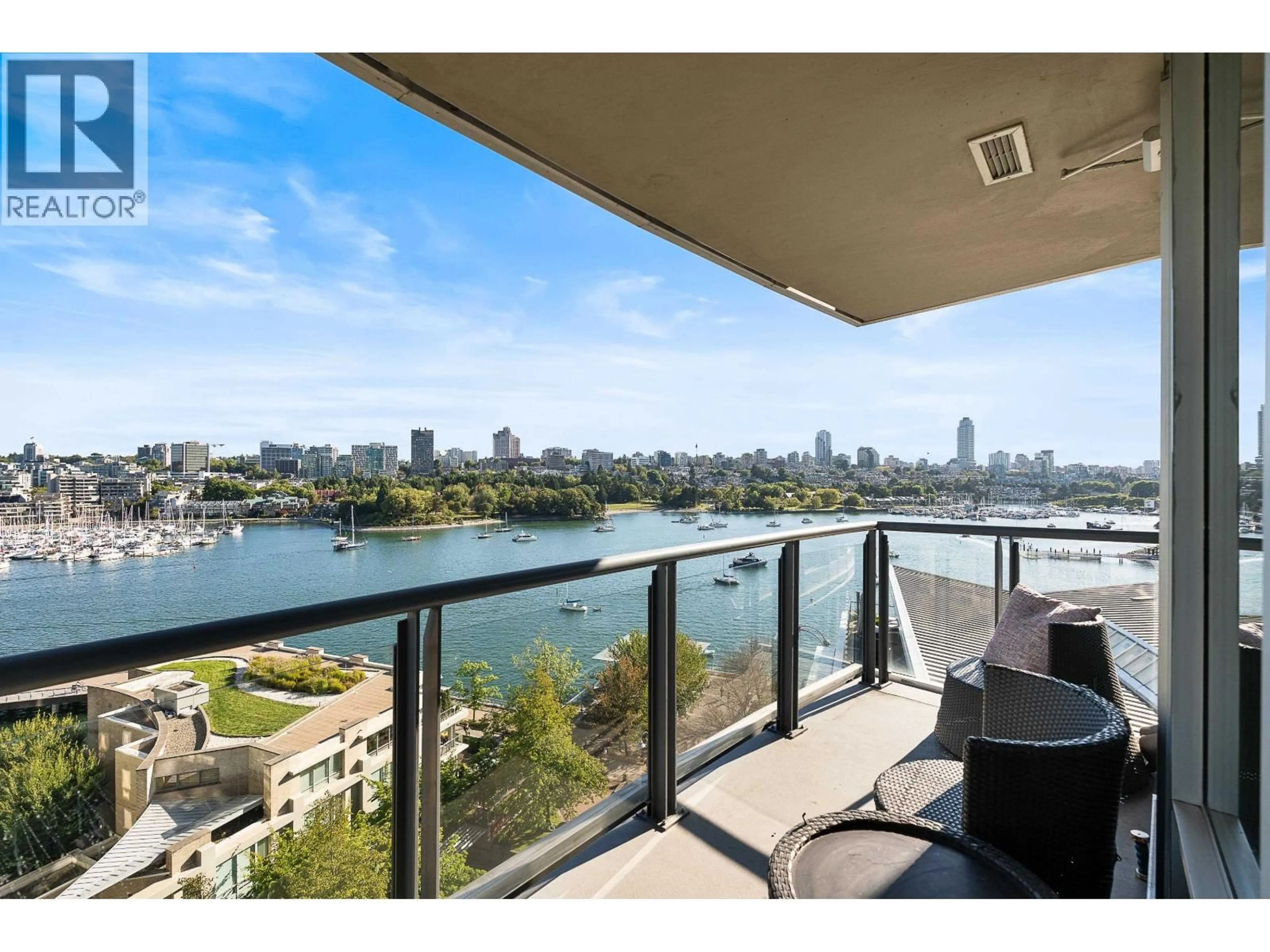 Balcony in the apartment, water/lake/river/ocean view for 1202 - 1383 MARINASIDE CRESCENT, Vancouver British Columbia V6Z2W9