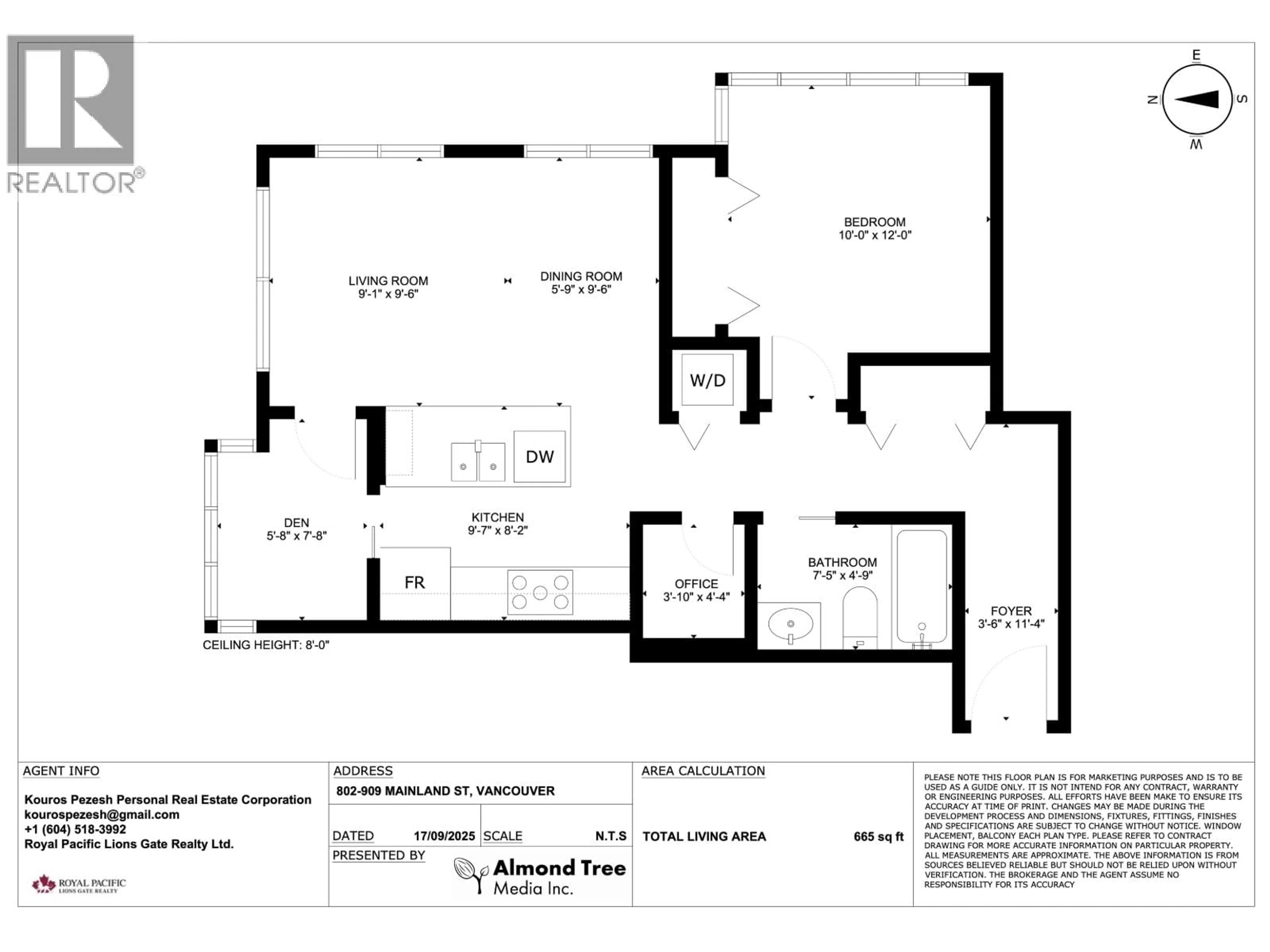 Floor plan for 802 - 909 MAINLAND STREET, Vancouver British Columbia V6B1S3