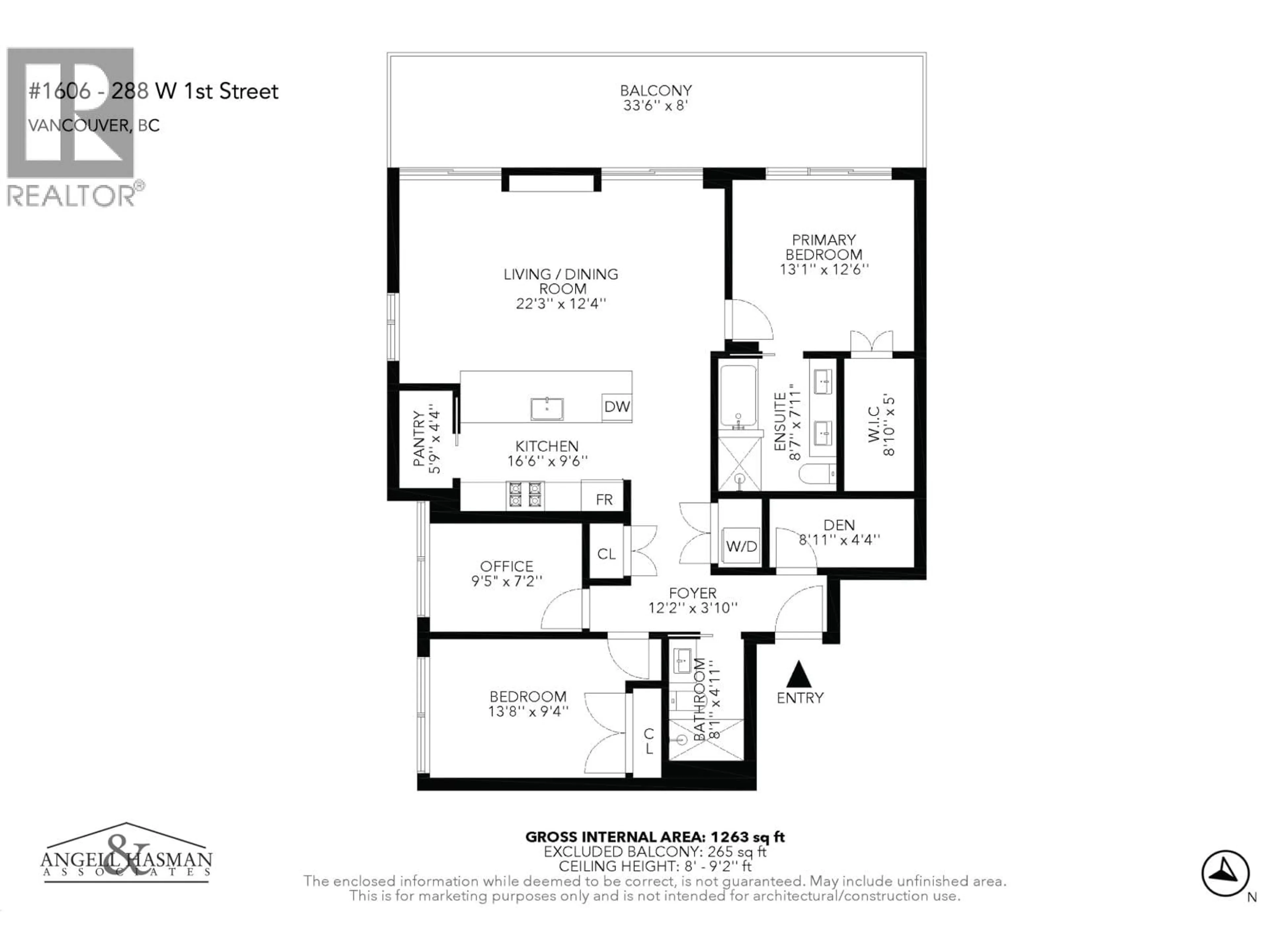 Floor plan for 1606 - 288 1ST AVENUE, Vancouver British Columbia V6C3L2