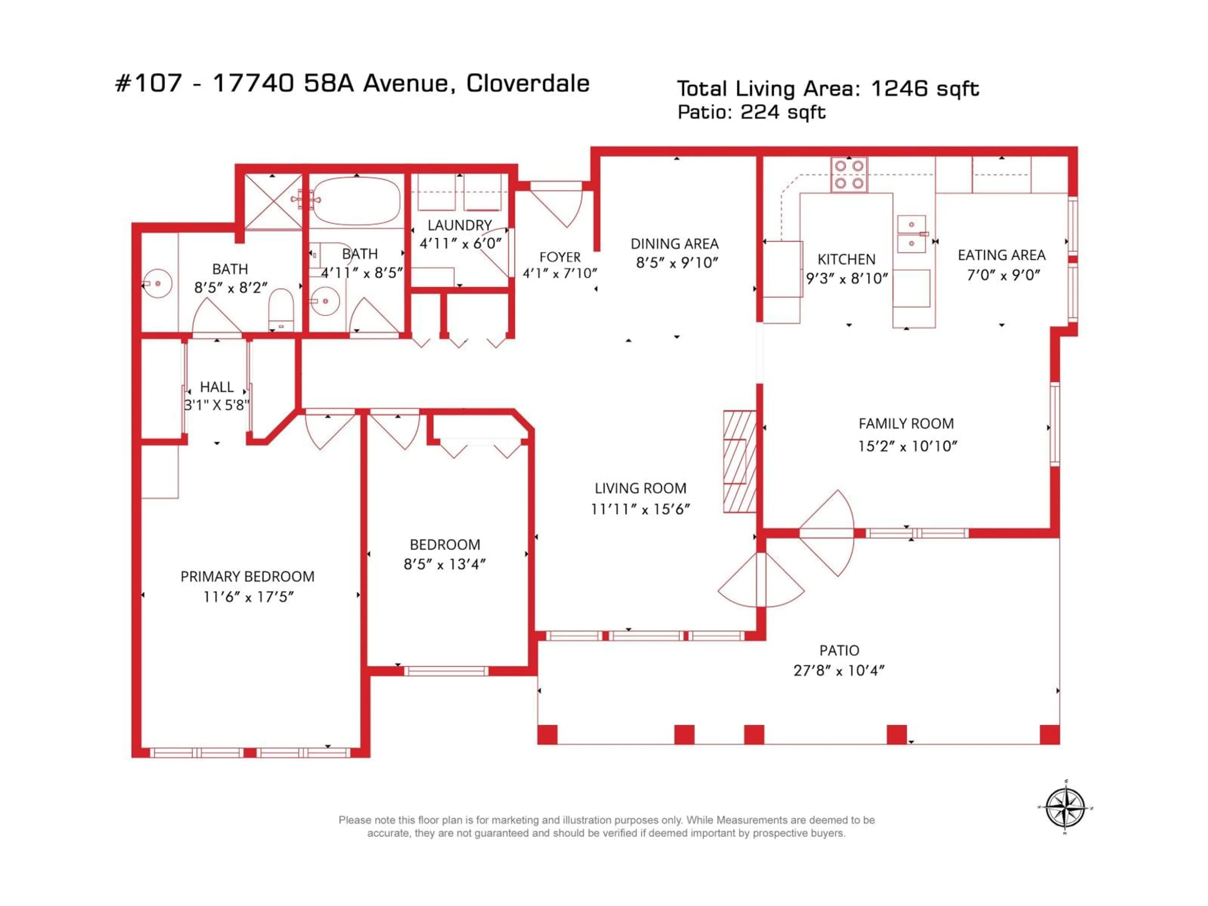 Floor plan for 107 - 17740 58A, Surrey British Columbia V3S8M5