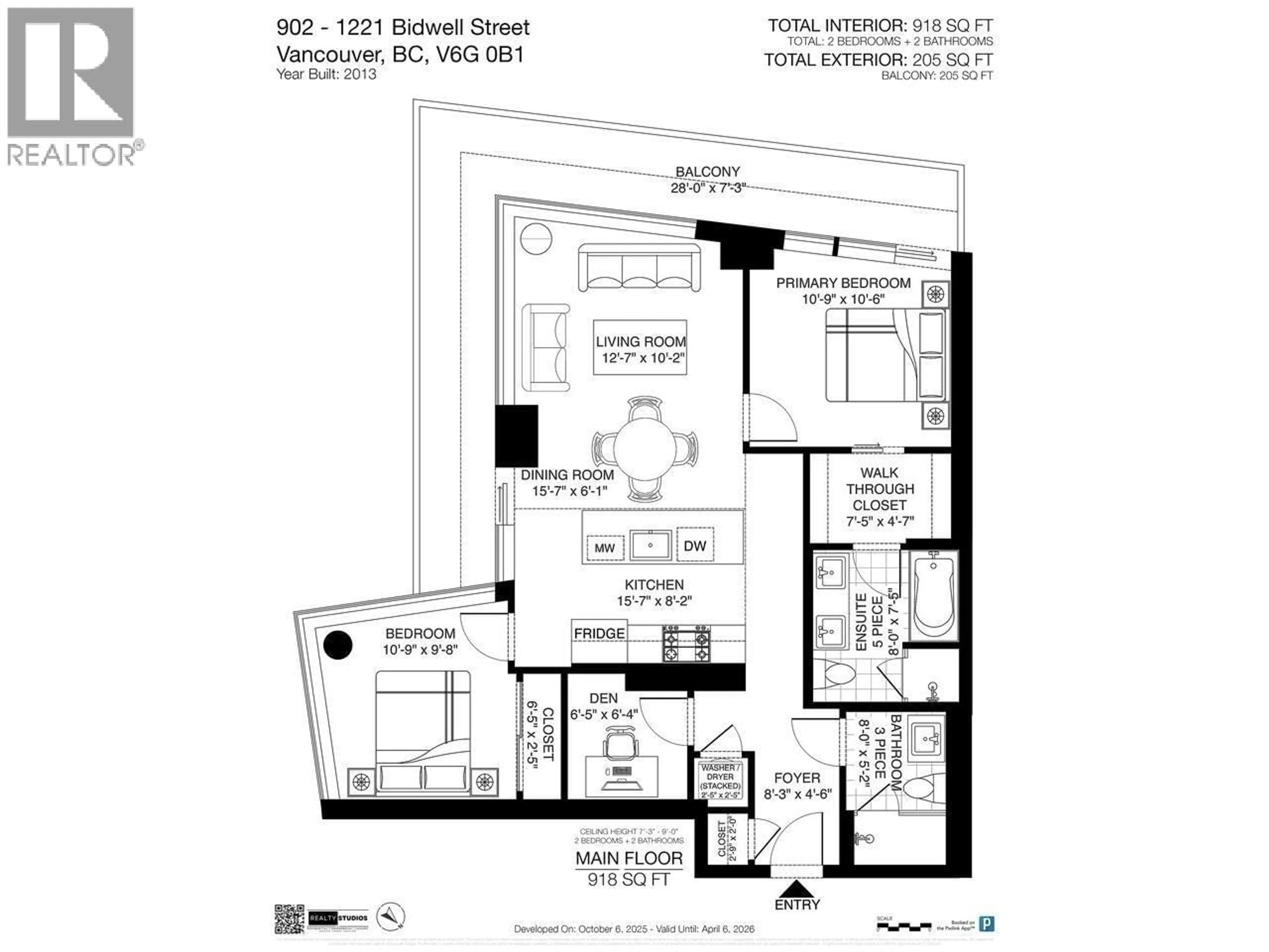 Floor plan for 905 - 1221 BIDWELL STREET, Vancouver British Columbia V6G0B1