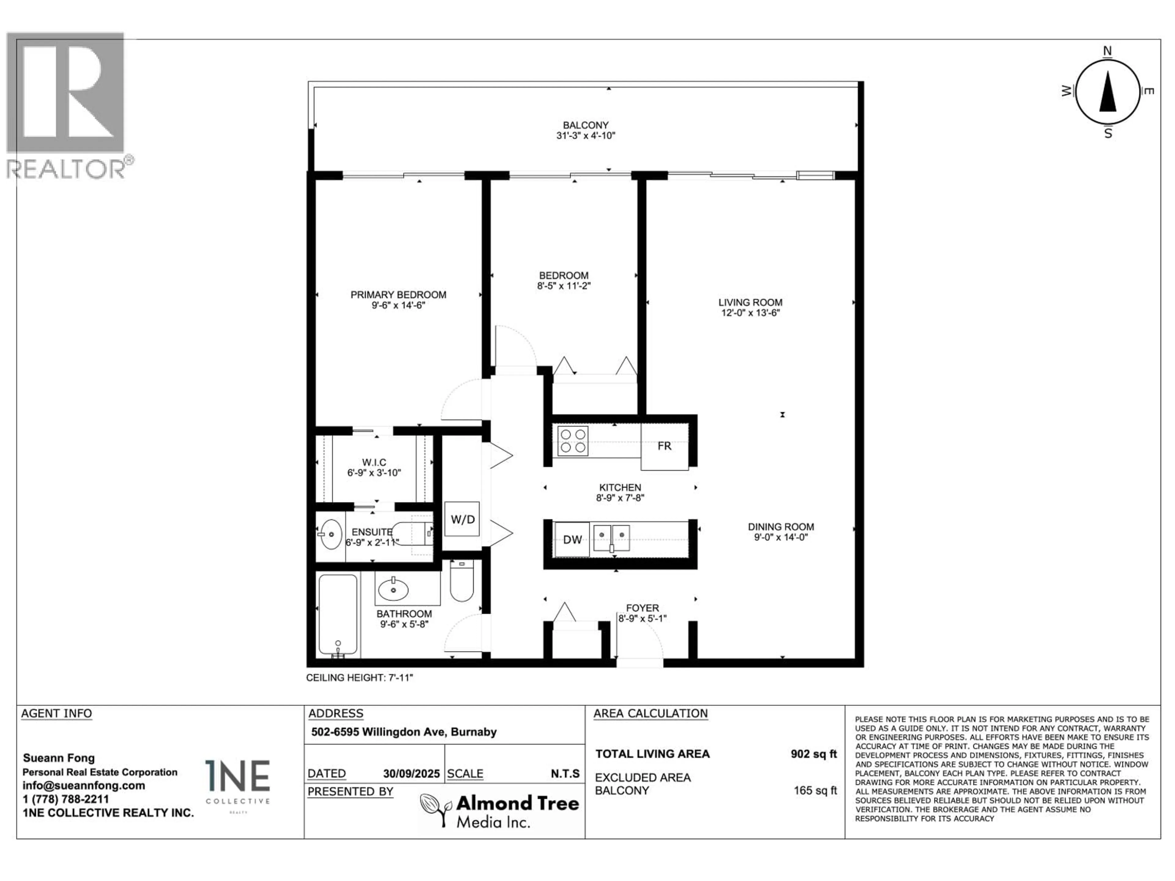 Floor plan for 502 - 6595 WILLINGDON AVENUE, Burnaby British Columbia V5H4E5