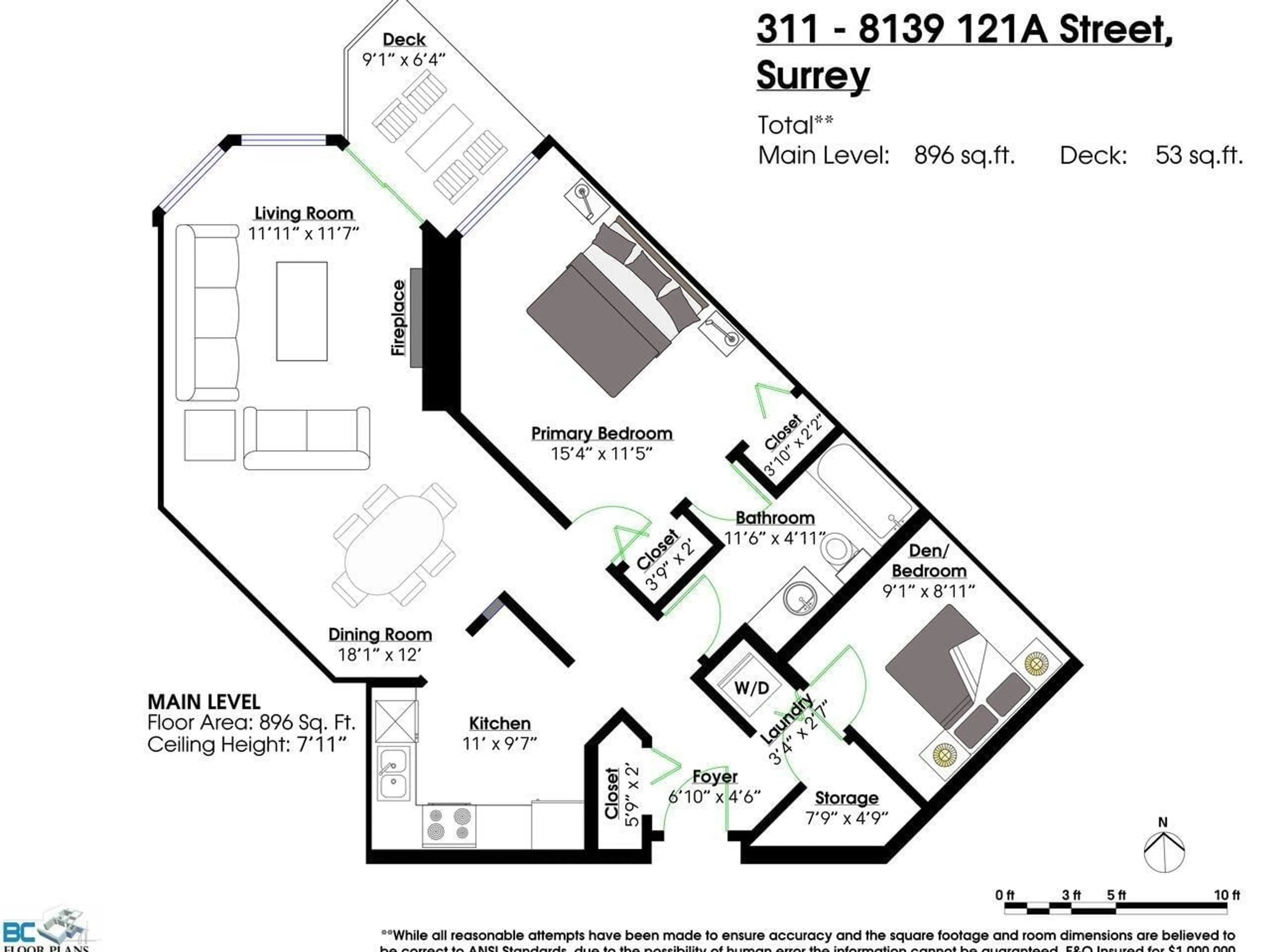 Floor plan for 311 - 8139 121A, Surrey British Columbia V3W0Z2