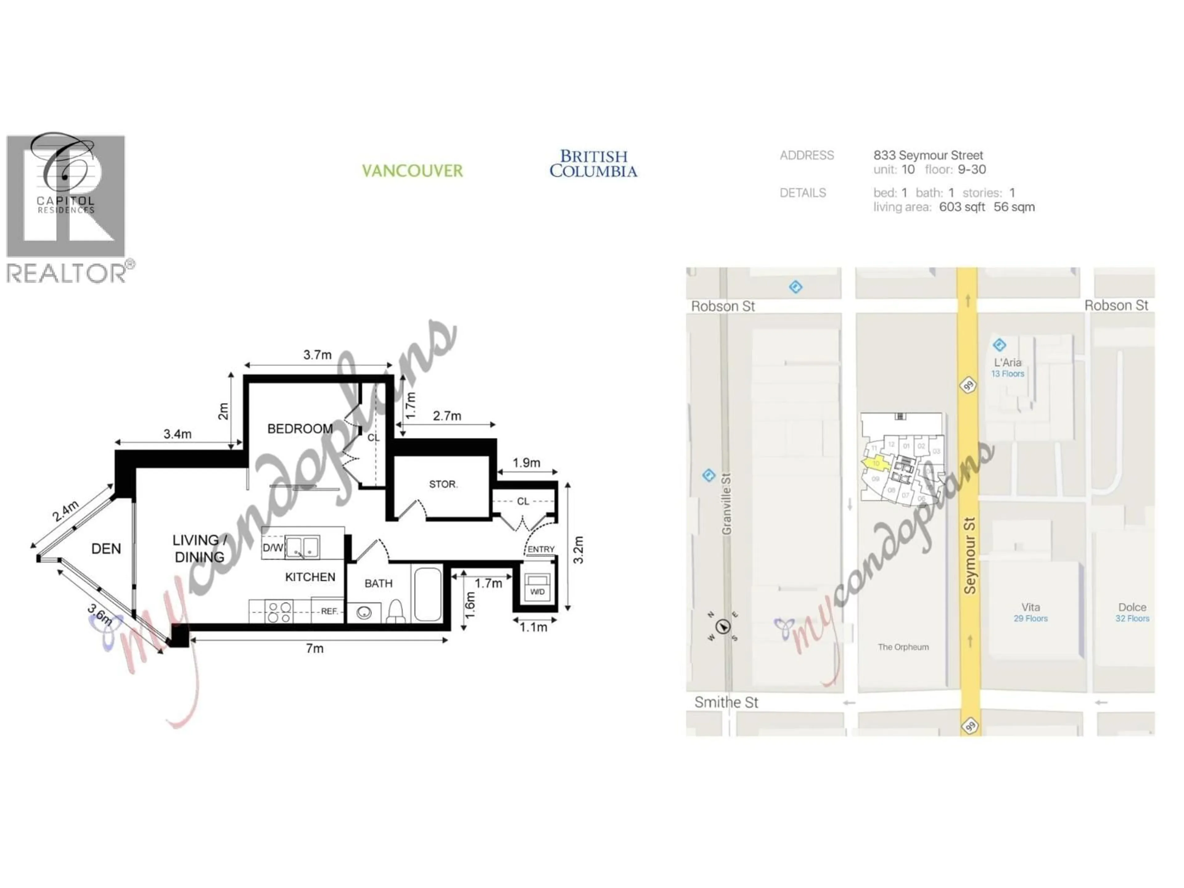 Floor plan for 1210 - 833 SEYMOUR STREET, Vancouver British Columbia V6B0G4