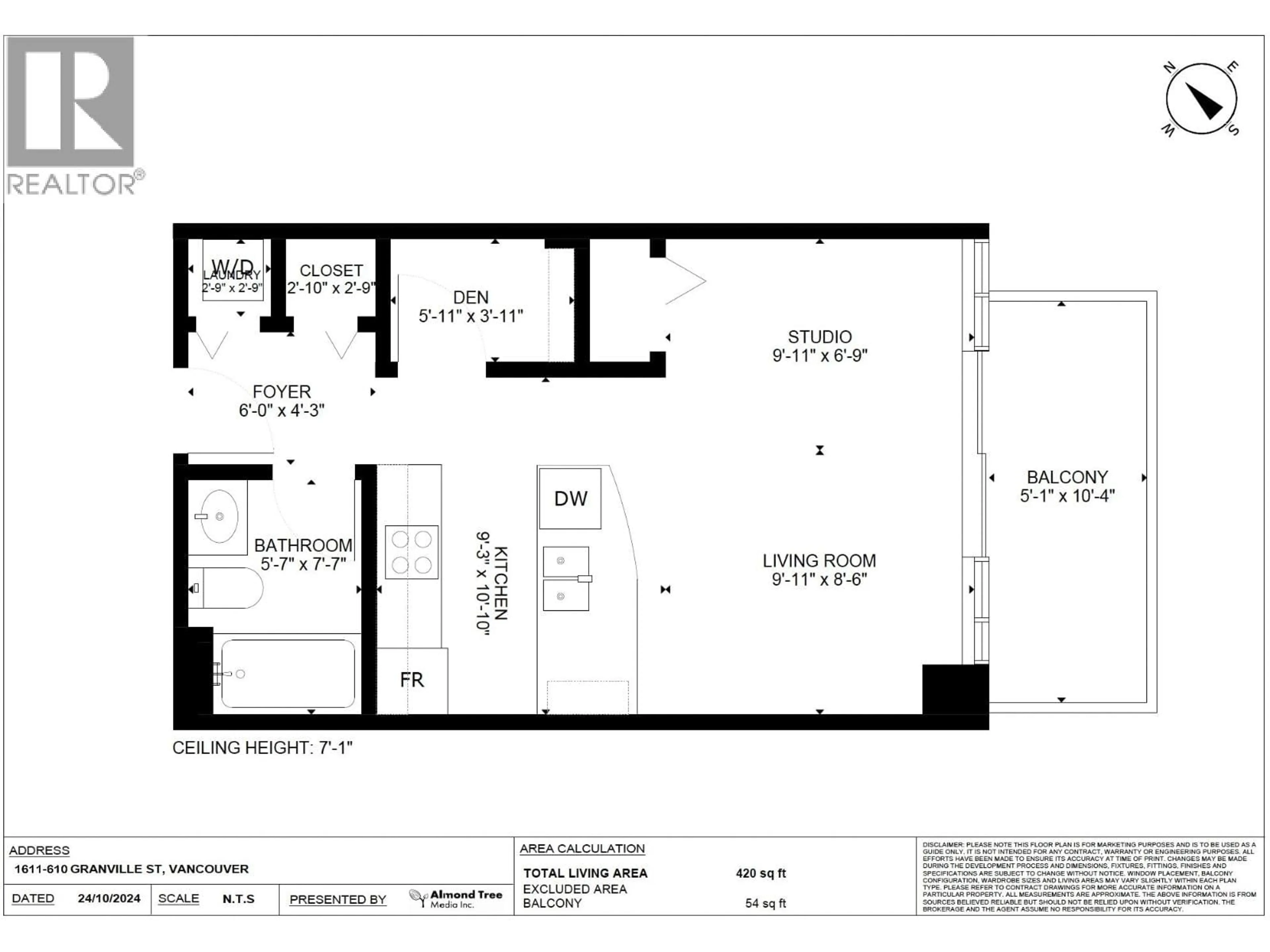 Floor plan for 1611 - 610 GRANVILLE STREET, Vancouver British Columbia V6C3T3