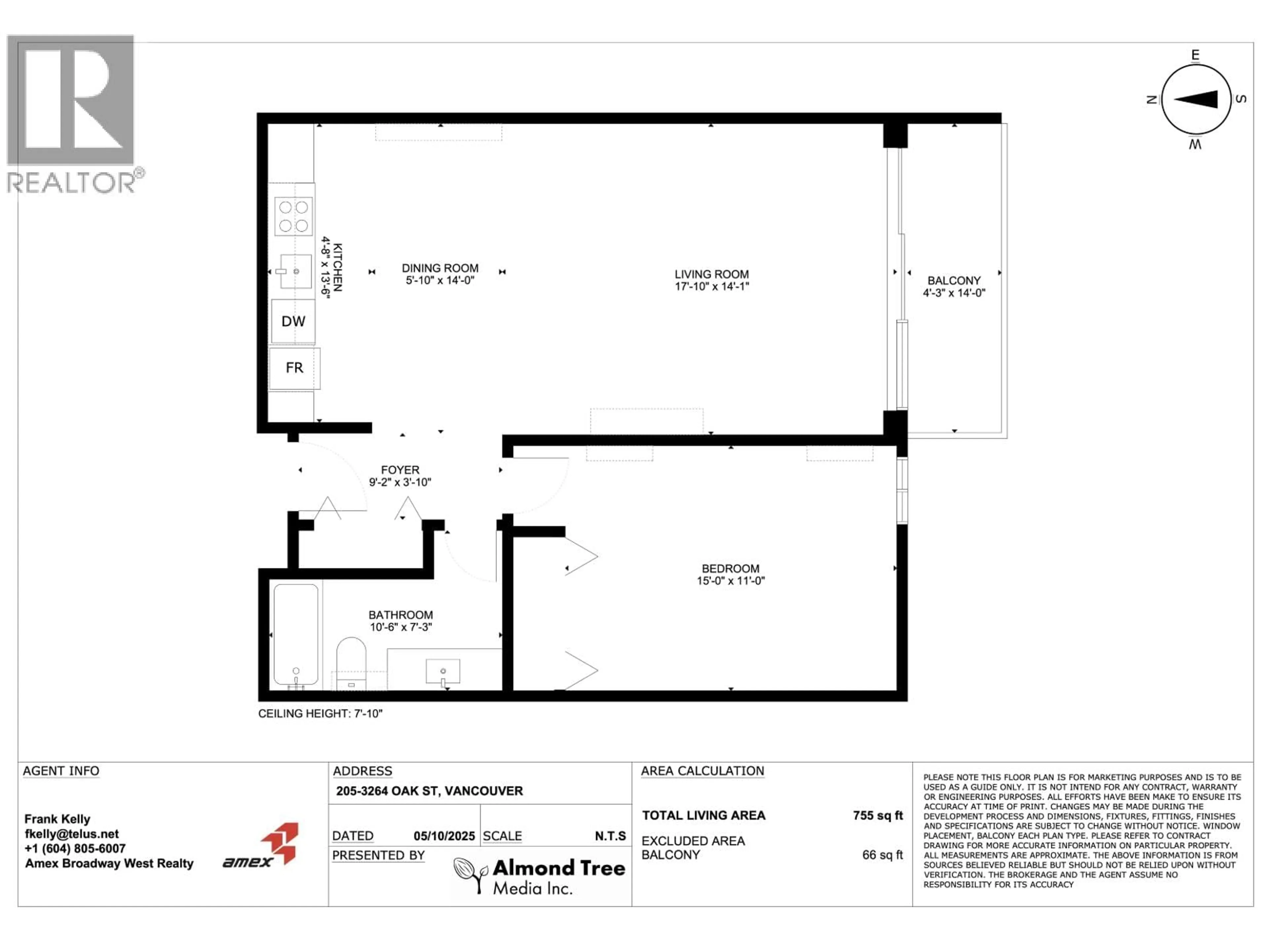 Floor plan for 205 - 3264 OAK STREET, Vancouver British Columbia V6H2L3