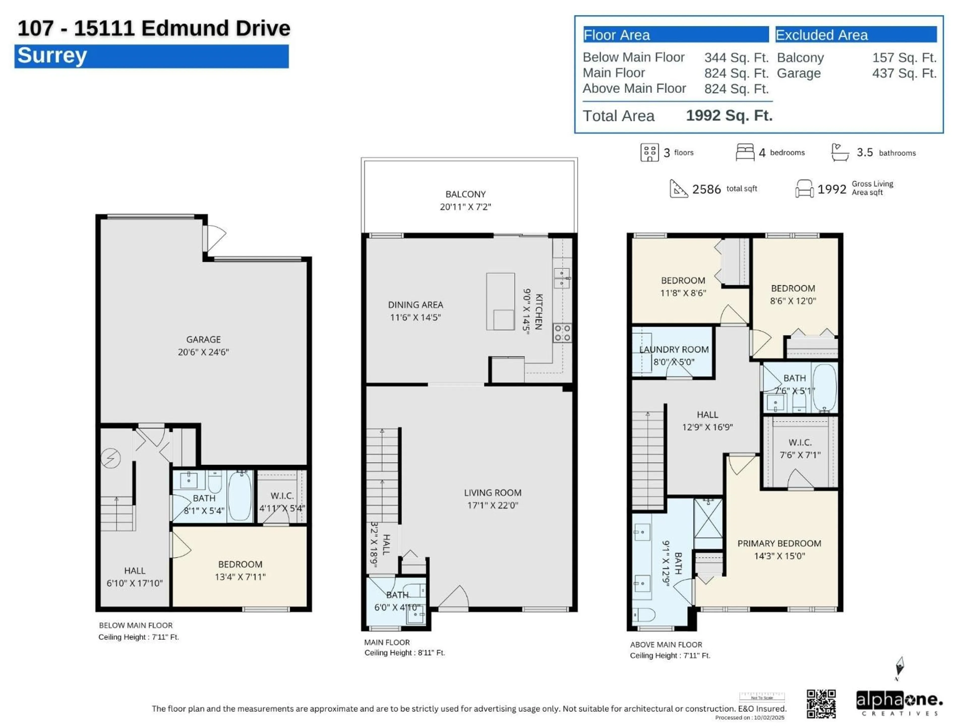 Floor plan for 107 - 15111 EDMUND, Surrey British Columbia V3S0A5