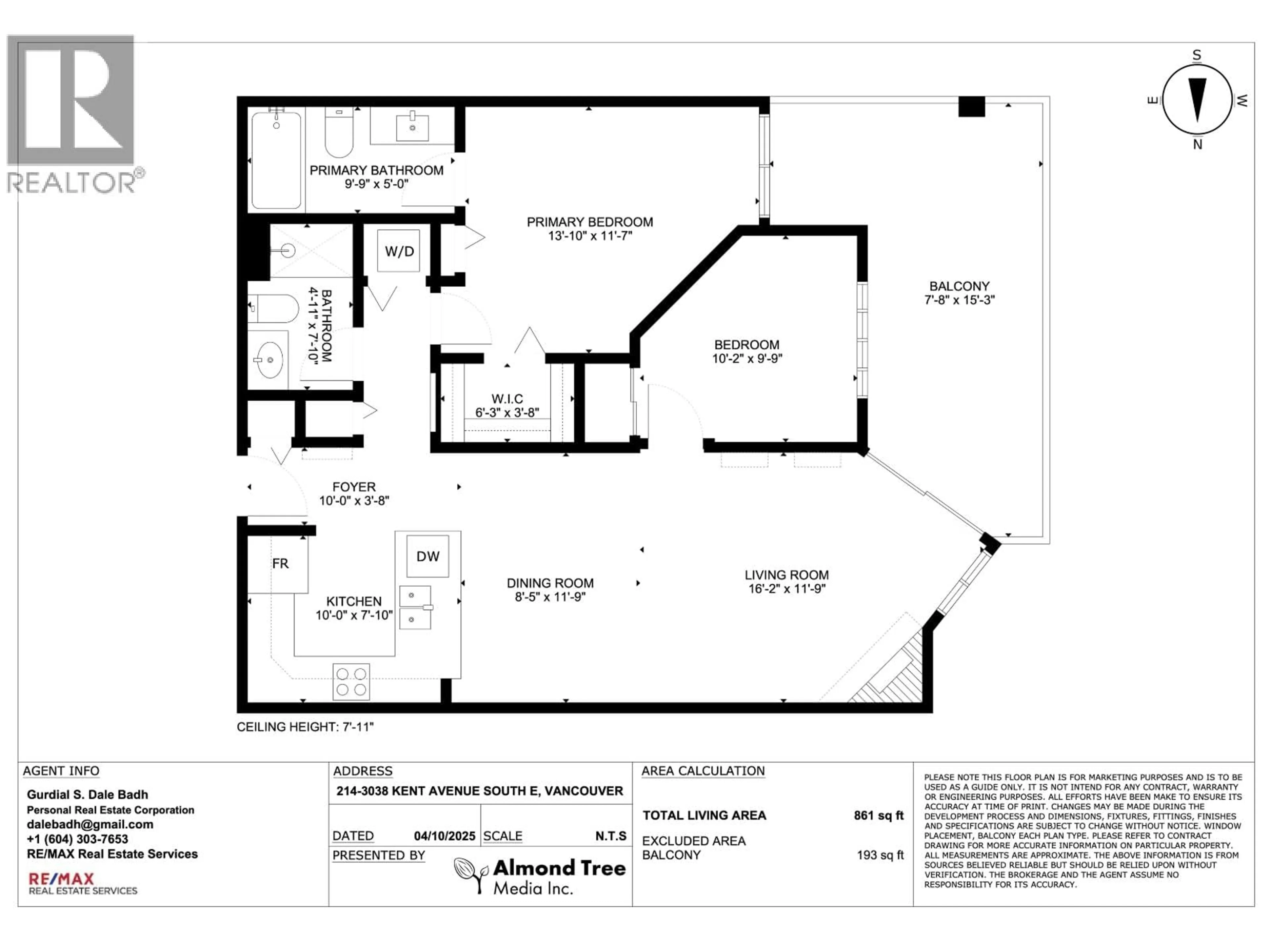 Floor plan for 214 - 3038 KENT AVENUE SOUTH E, Vancouver British Columbia V5S4V8