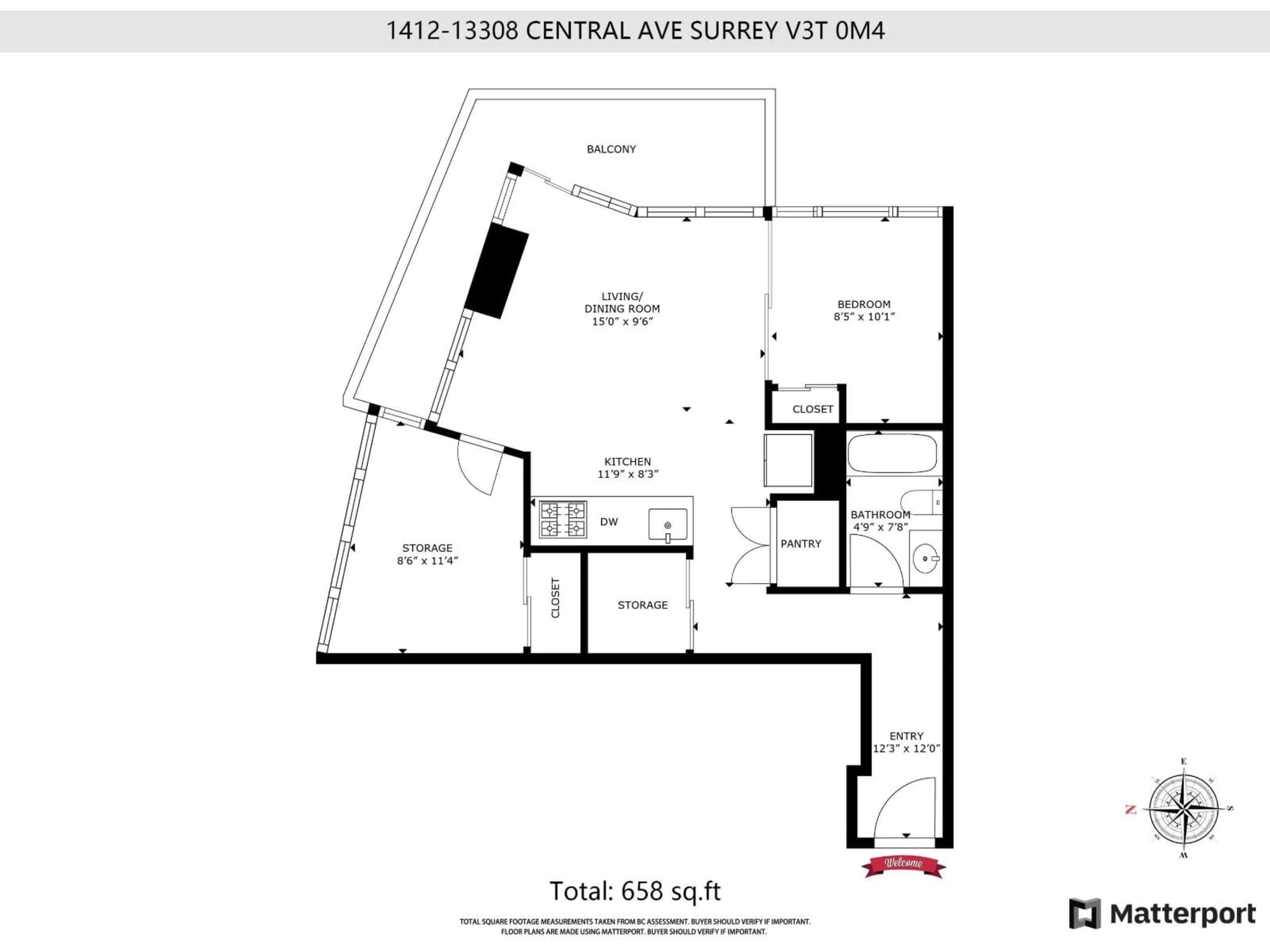 Floor plan for 1412 - 13308 CENTRAL, Surrey British Columbia V3T0M4