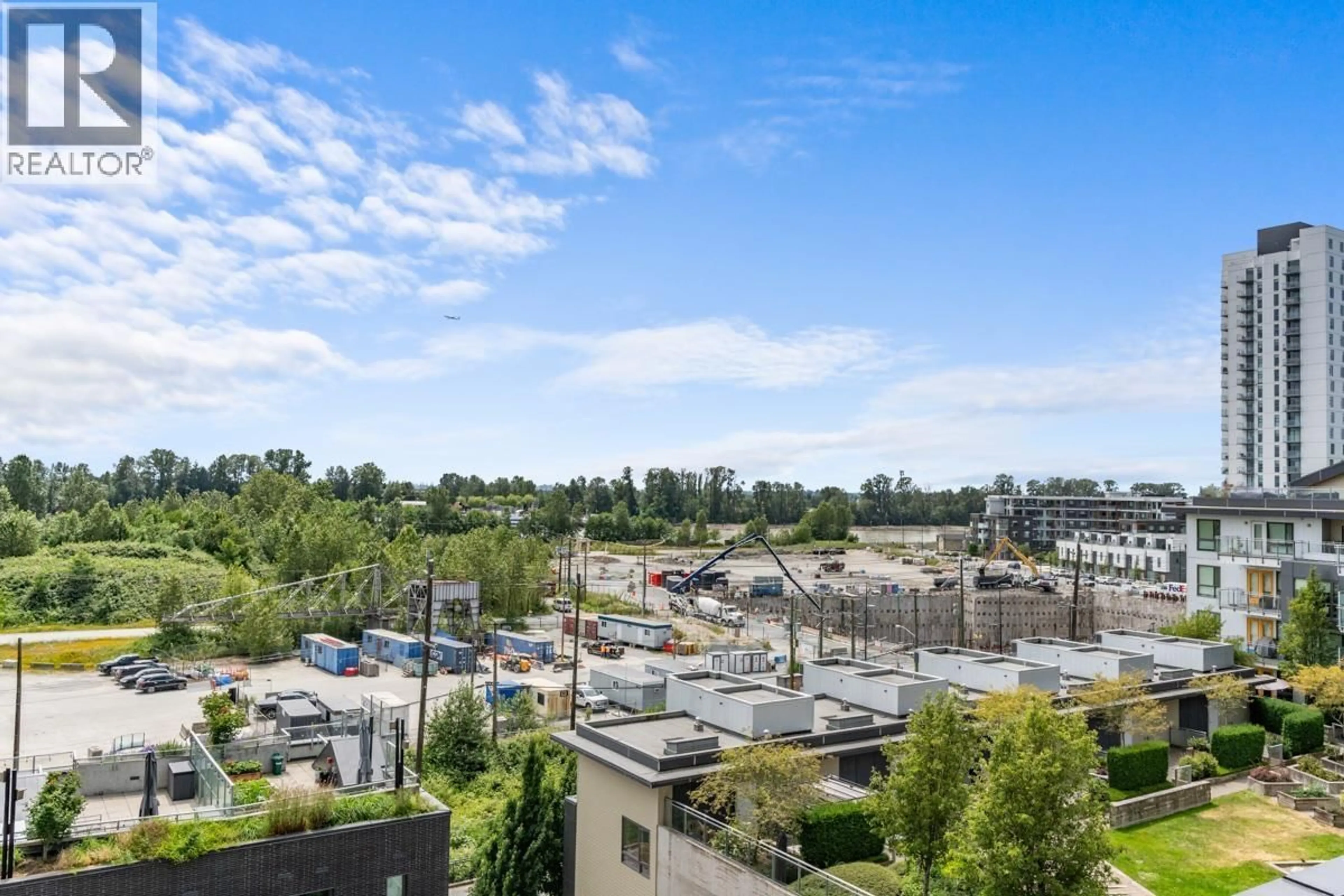 Patio, city buildings view from balcony for 701 - 3538 SAWMILL CRESCENT, Vancouver British Columbia V5S0J8