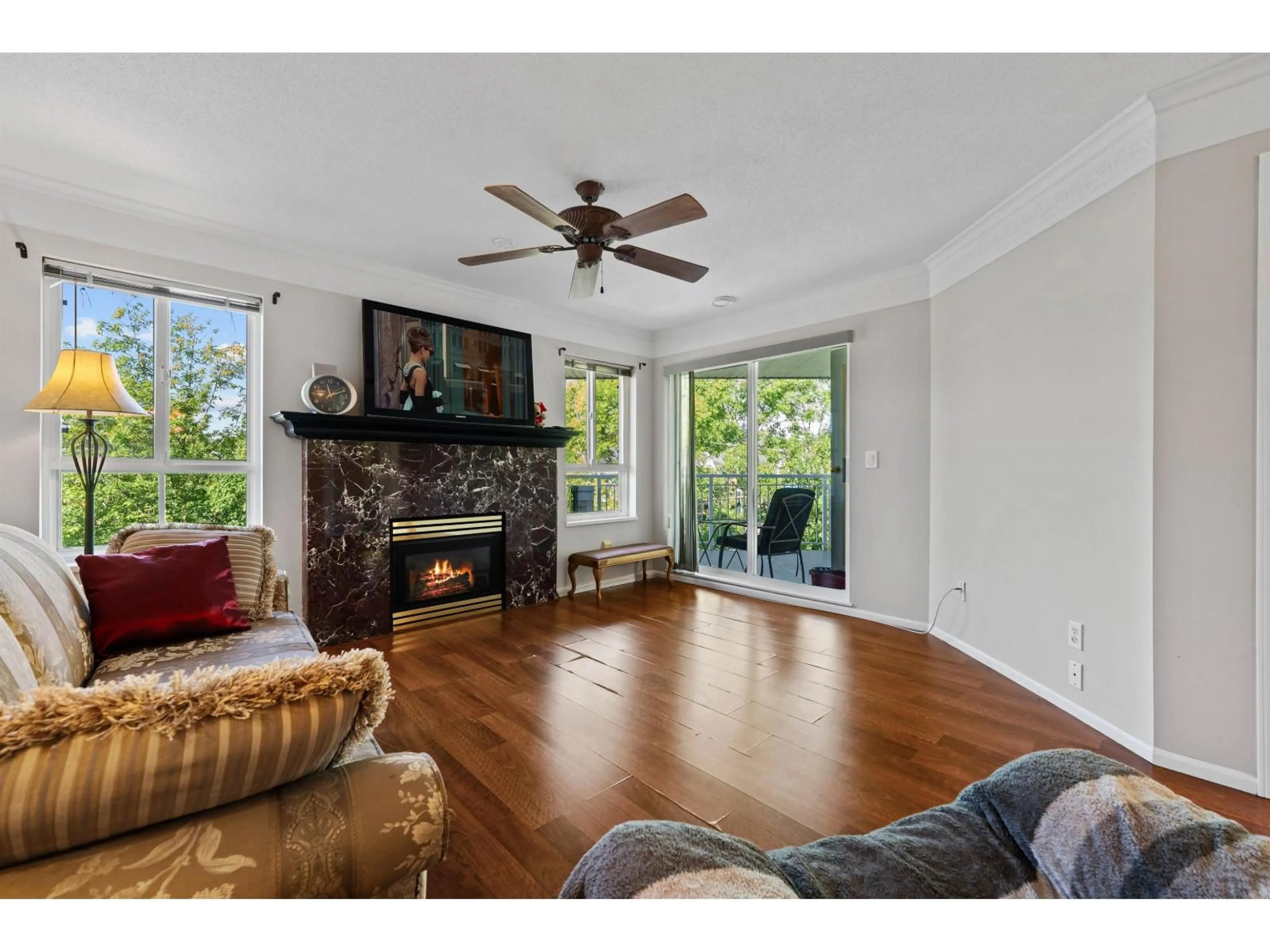 Living room with furniture, wood/laminate floor for 326 - 19750 64, Langley British Columbia V2Y2T1
