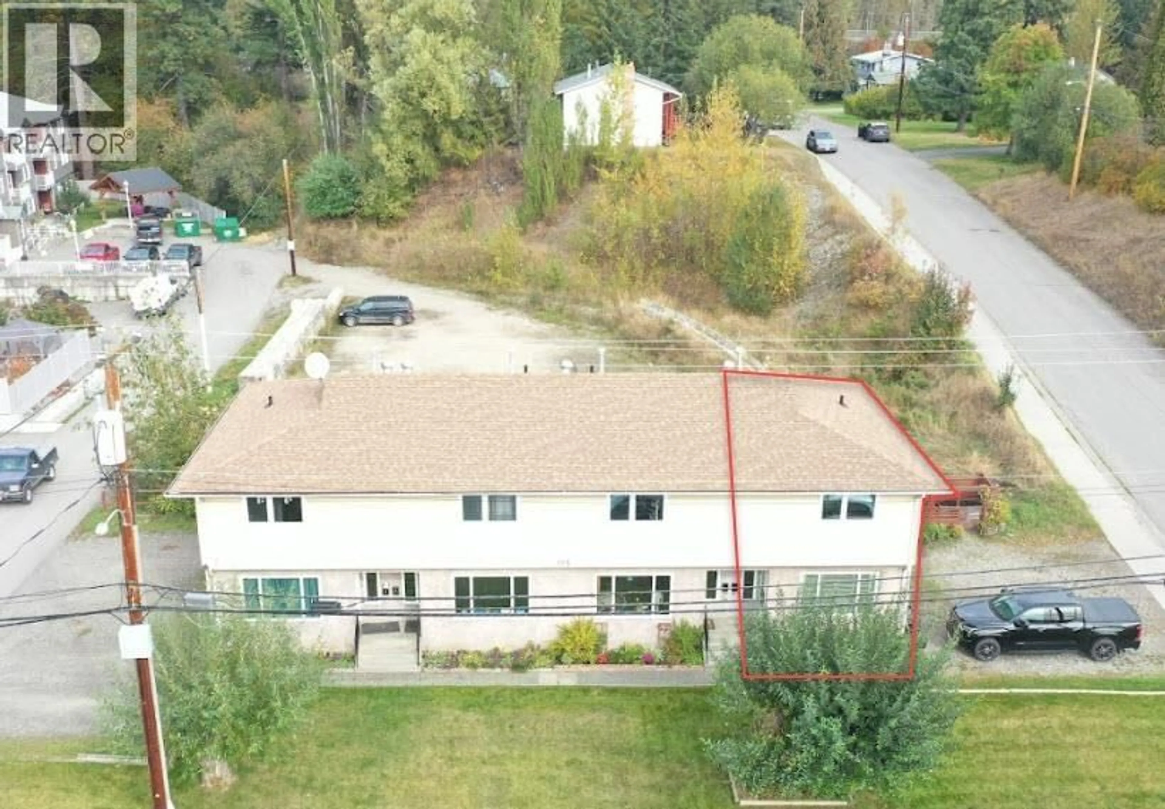 A pic from outside/outdoor area/front of a property/back of a property/a pic from drone, building for 4 - 175 BOWRON AVENUE, Quesnel British Columbia V2J5T3